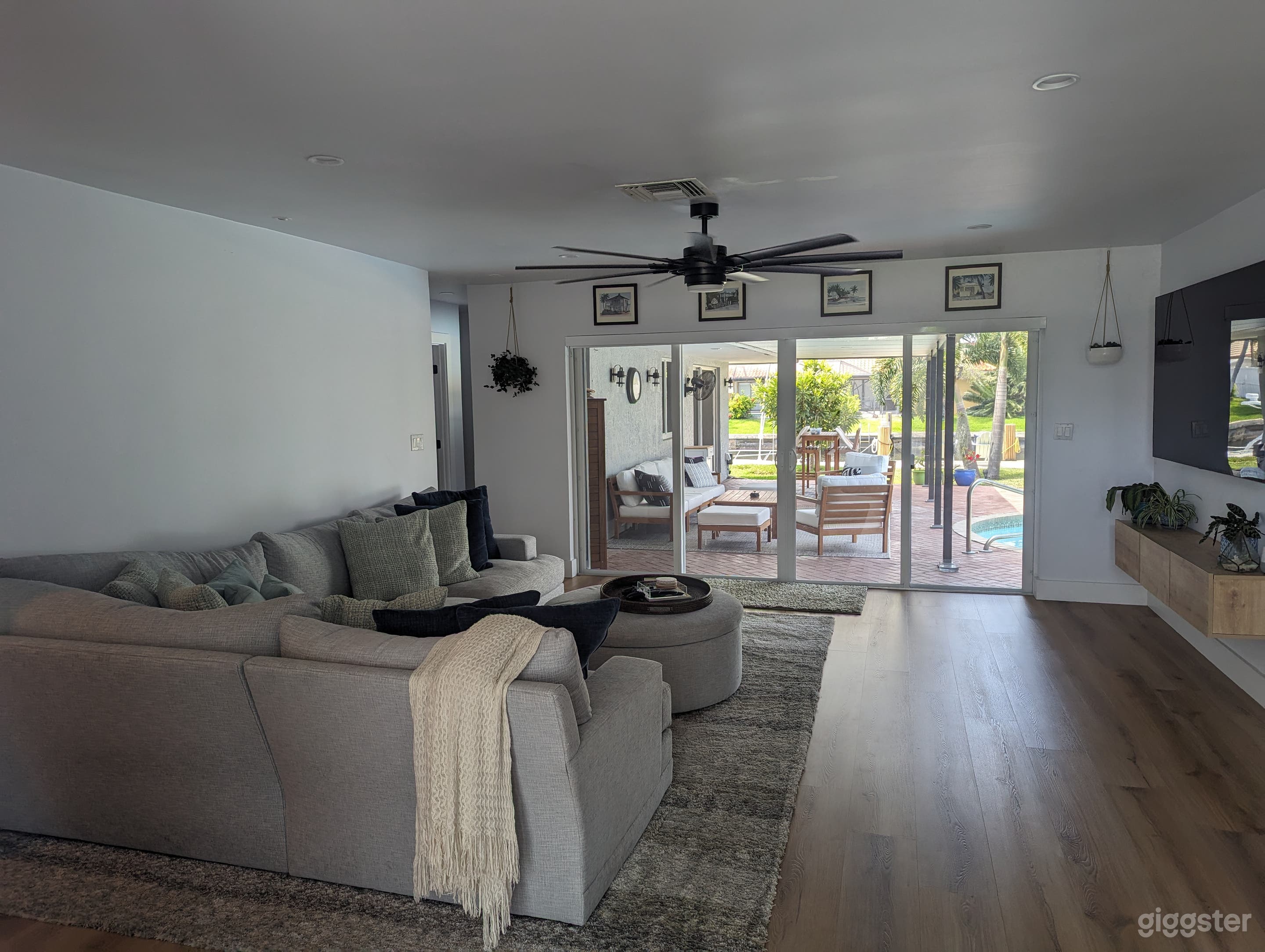 Living room overlooking backyard patio