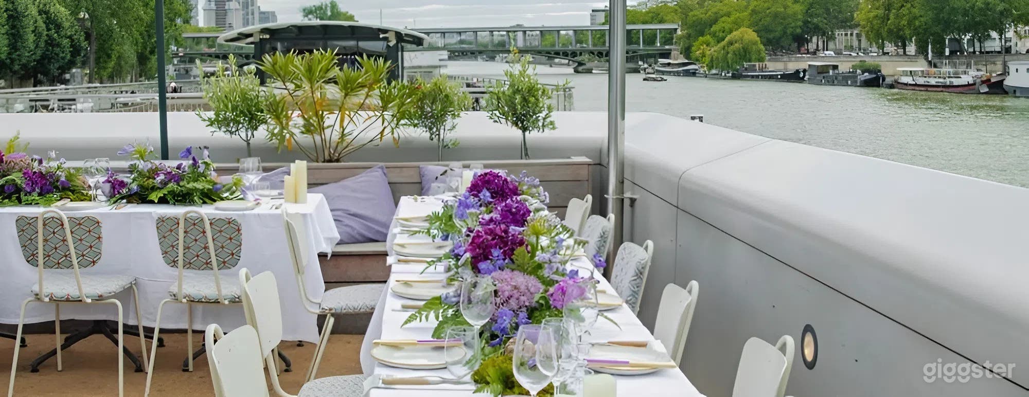 Photo de Terrasse arrière sur une péniche avec vue sur la Tour Eiffel 2