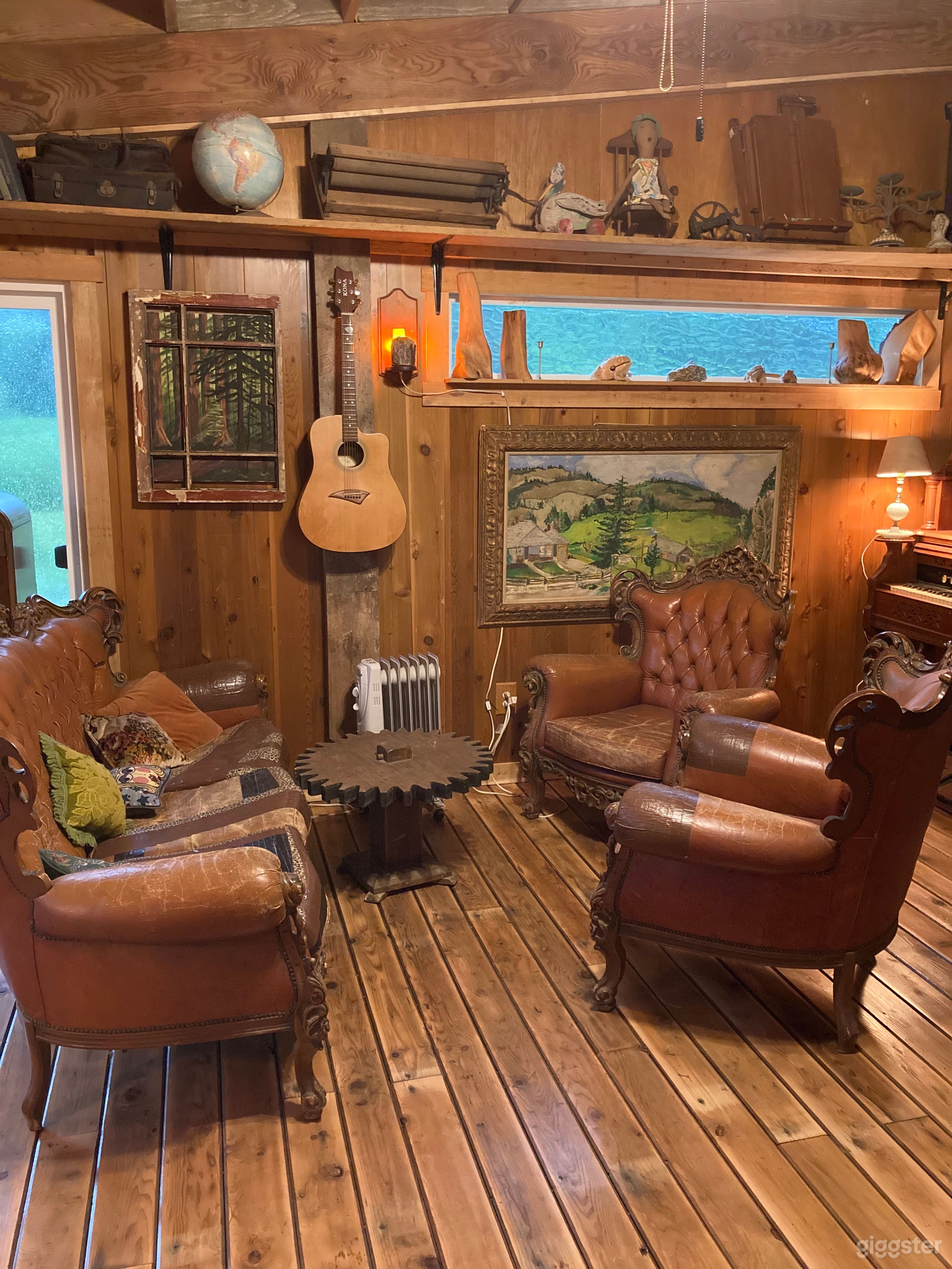 The Legacy Lounge. All wood room lovingly rebuilt and filled with antiques and art