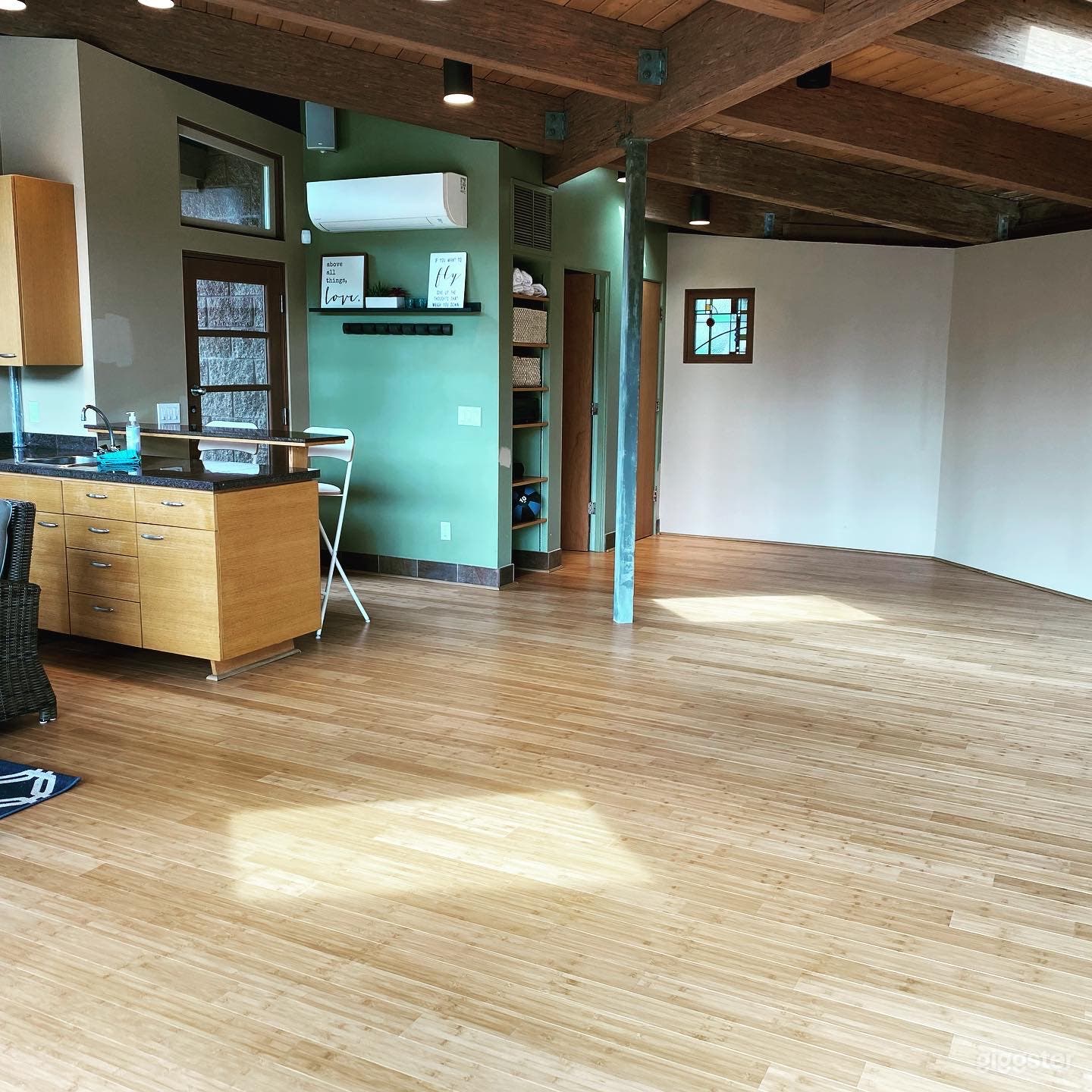 Shows side entry door, bathroom &amp; shower doors 