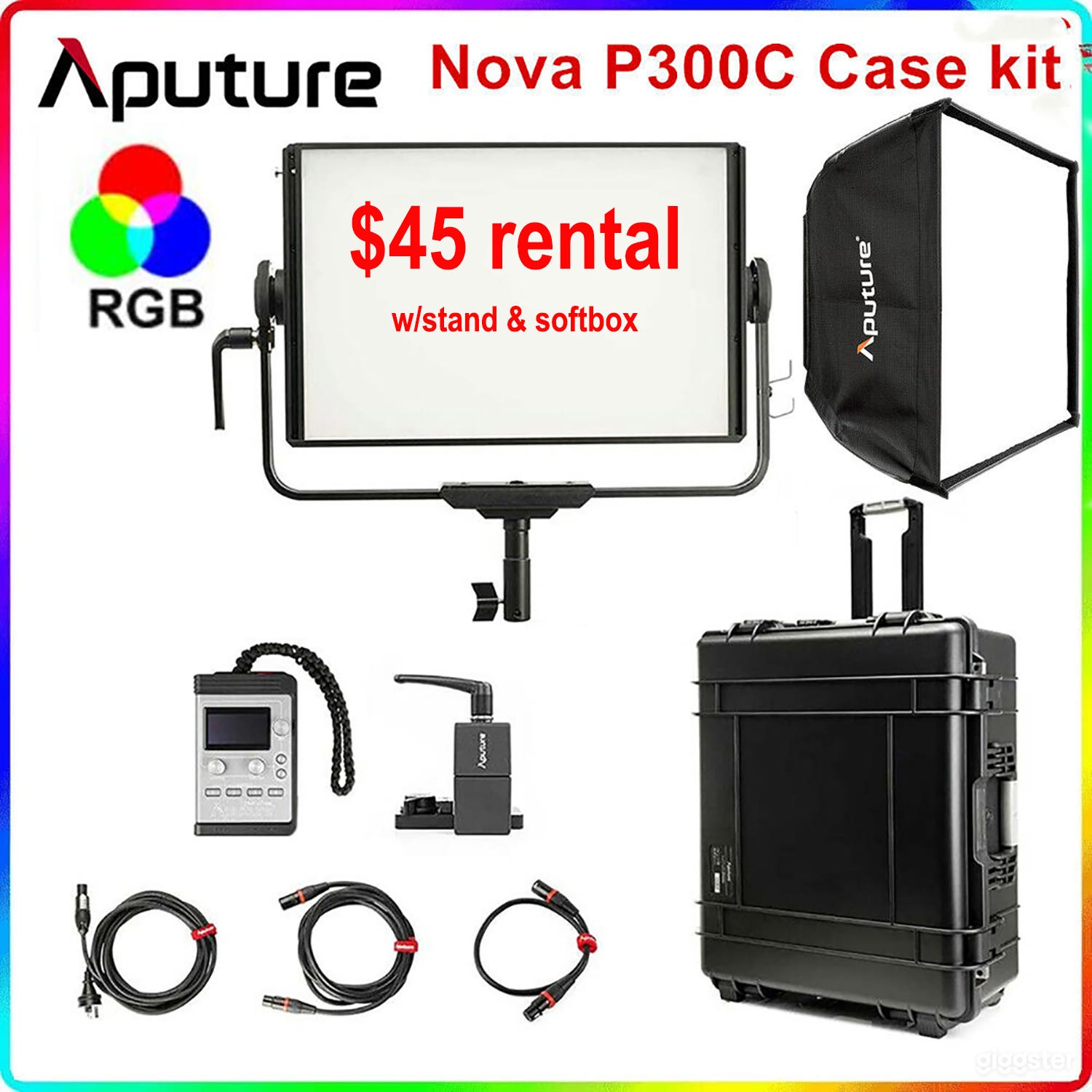 Now Free with Studio Rental. Two Nova 300C RGB LED Lights