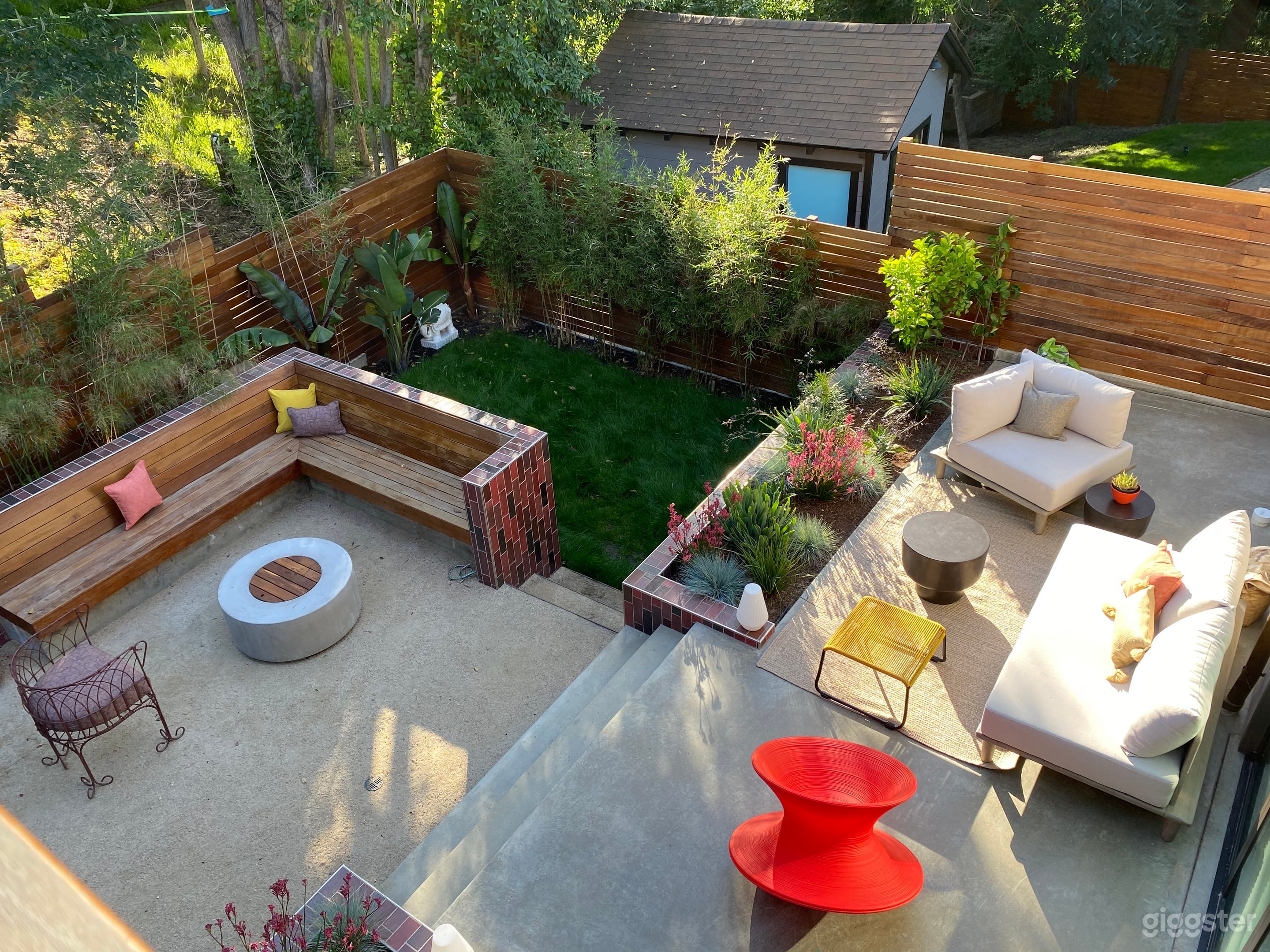 Multiple seating areas and levels. 