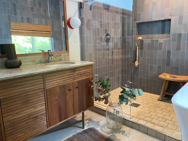  Primary bath with large walk-in shower and free standing spa bath. 