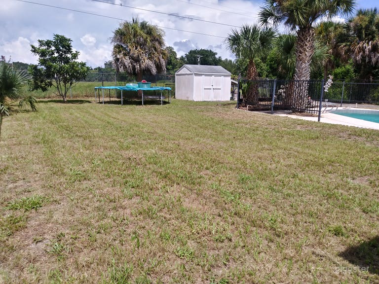  Roomy backyard with a sparkling pool 