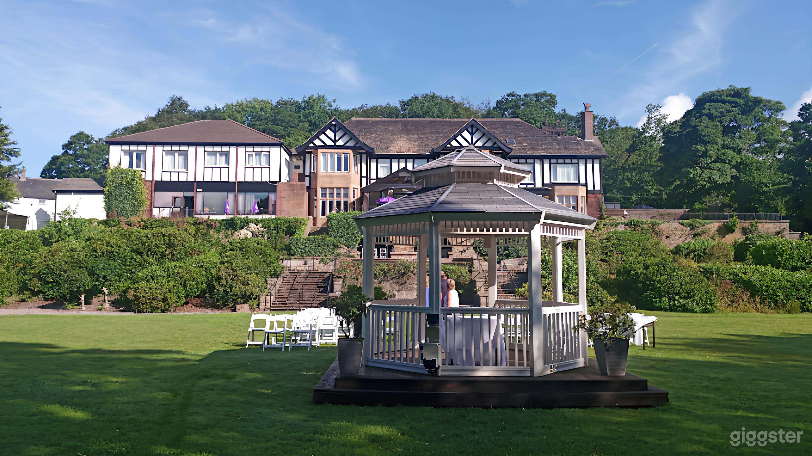 Full view of Pagoda and view of the Higher Trapp Country Hotel 