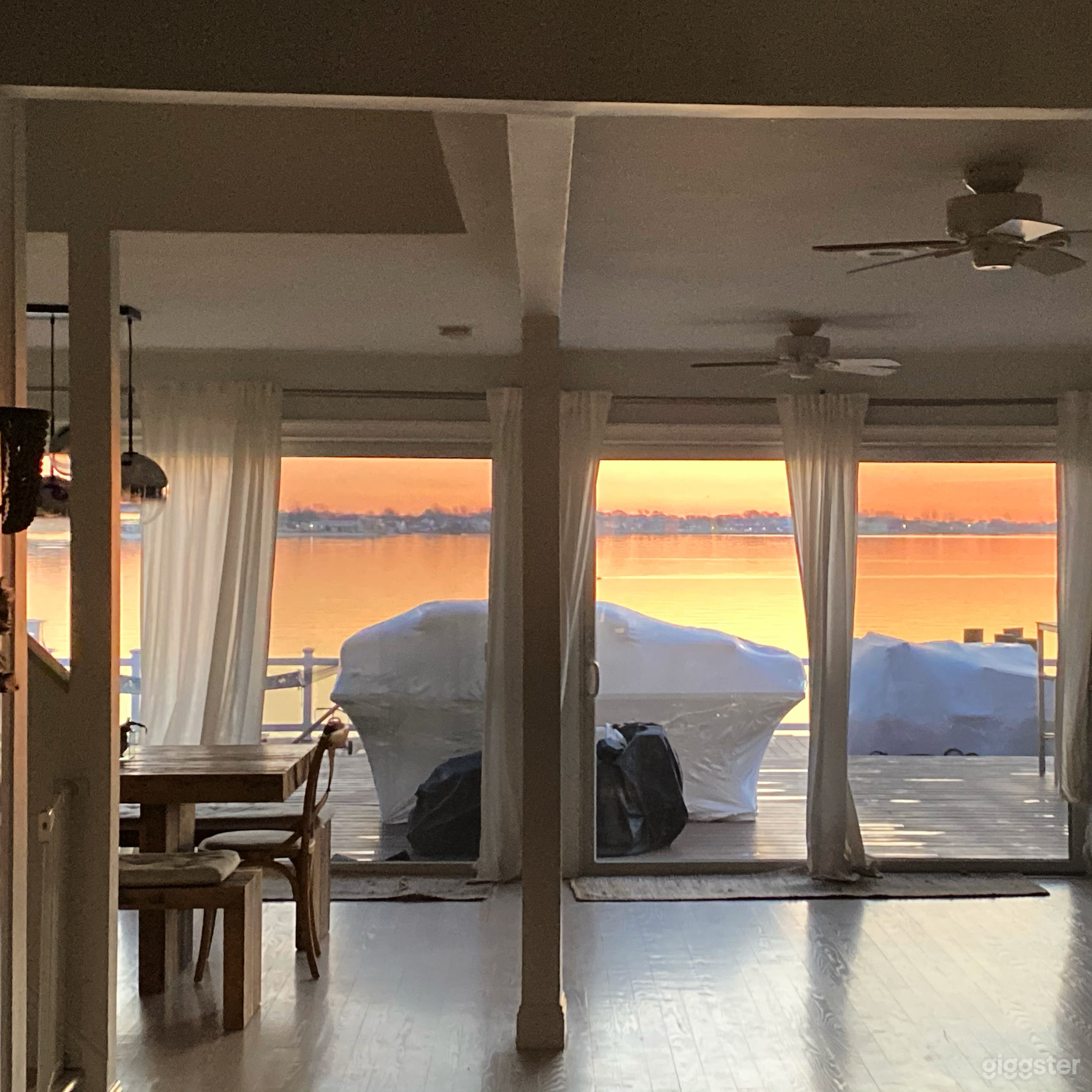 View in the winter from our kitchen to our back deck 