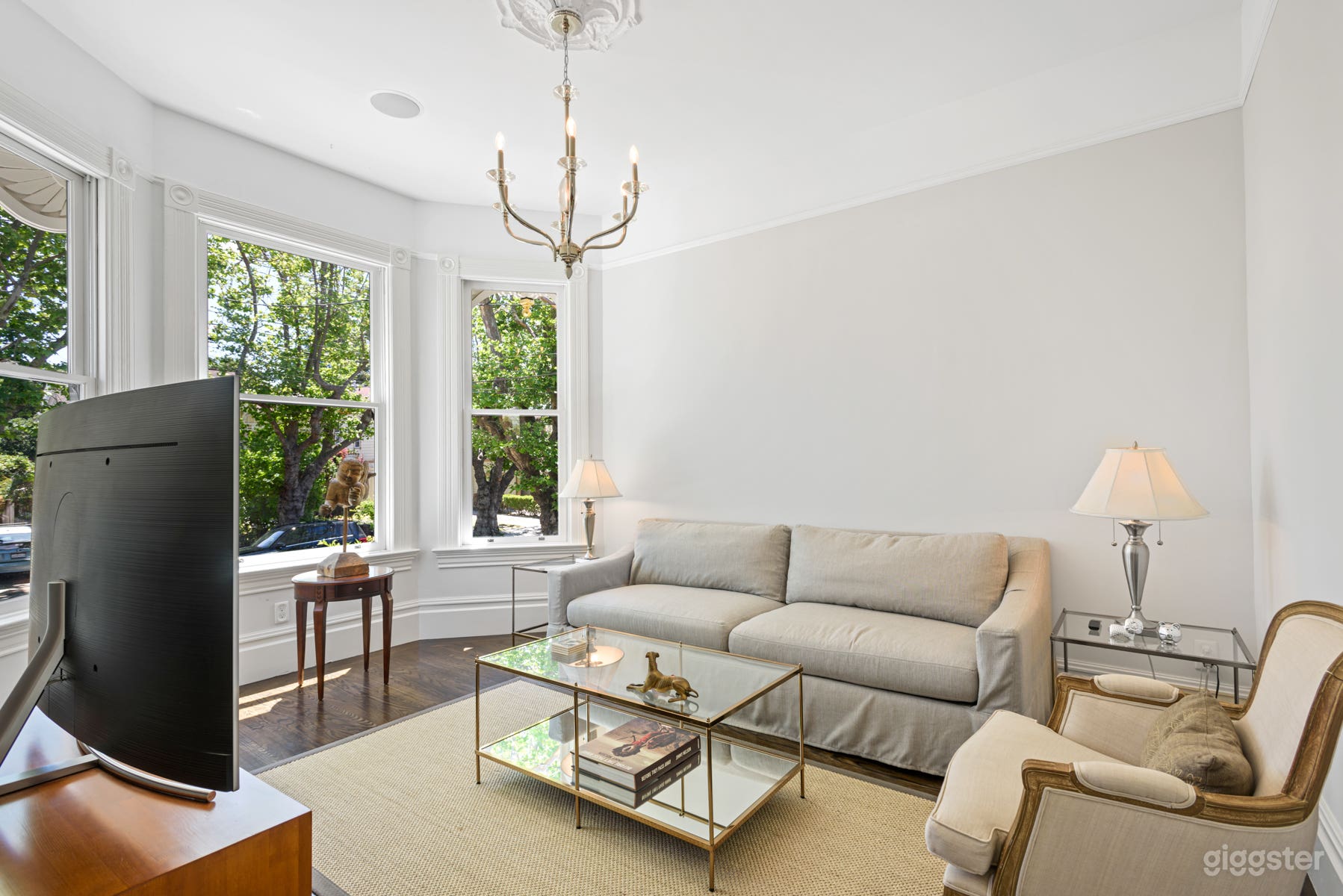 Living Room with bay windows.
