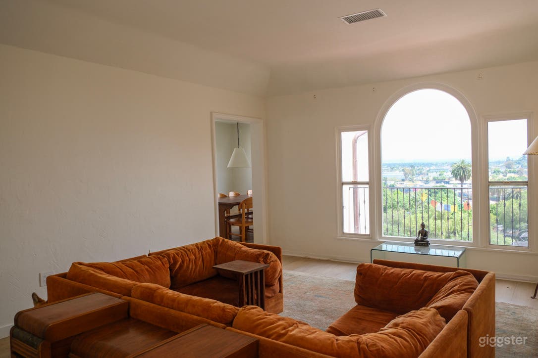 Cinematic Spanish Hillside Home with Arched Window, Vintage Photo 1