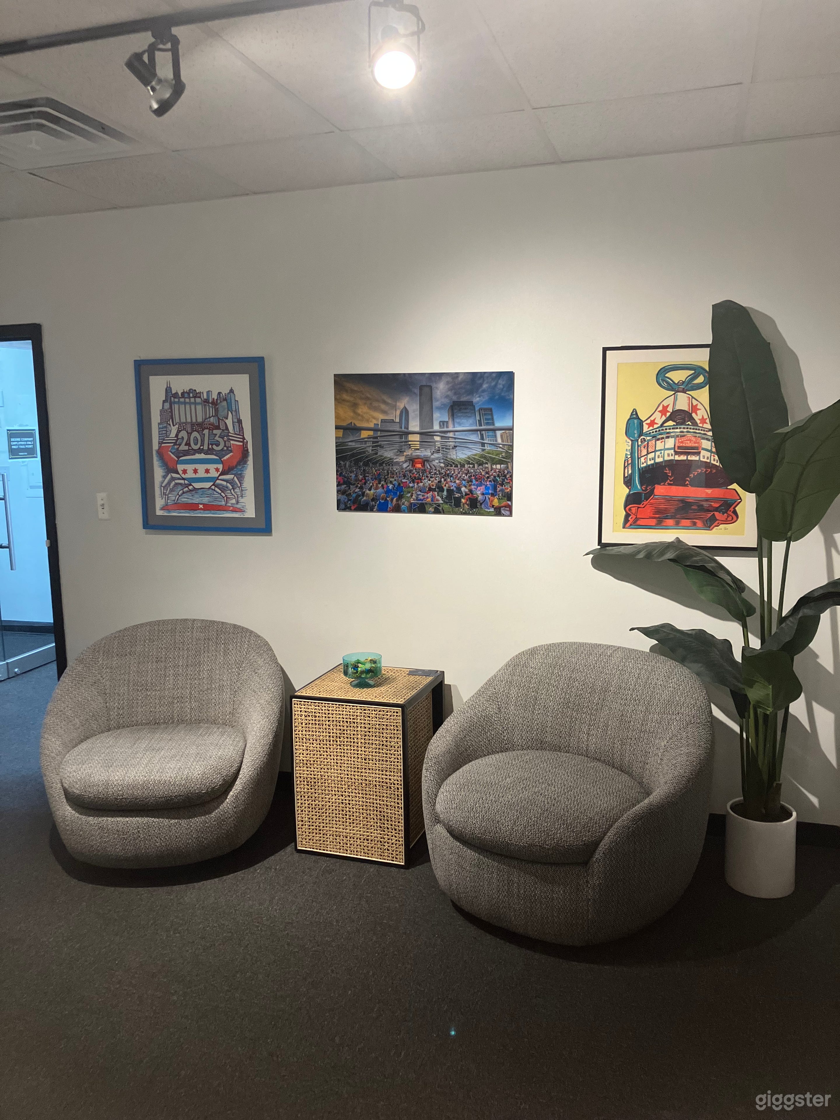 Green Room &amp; Chairs to utilize on stage for podcast.