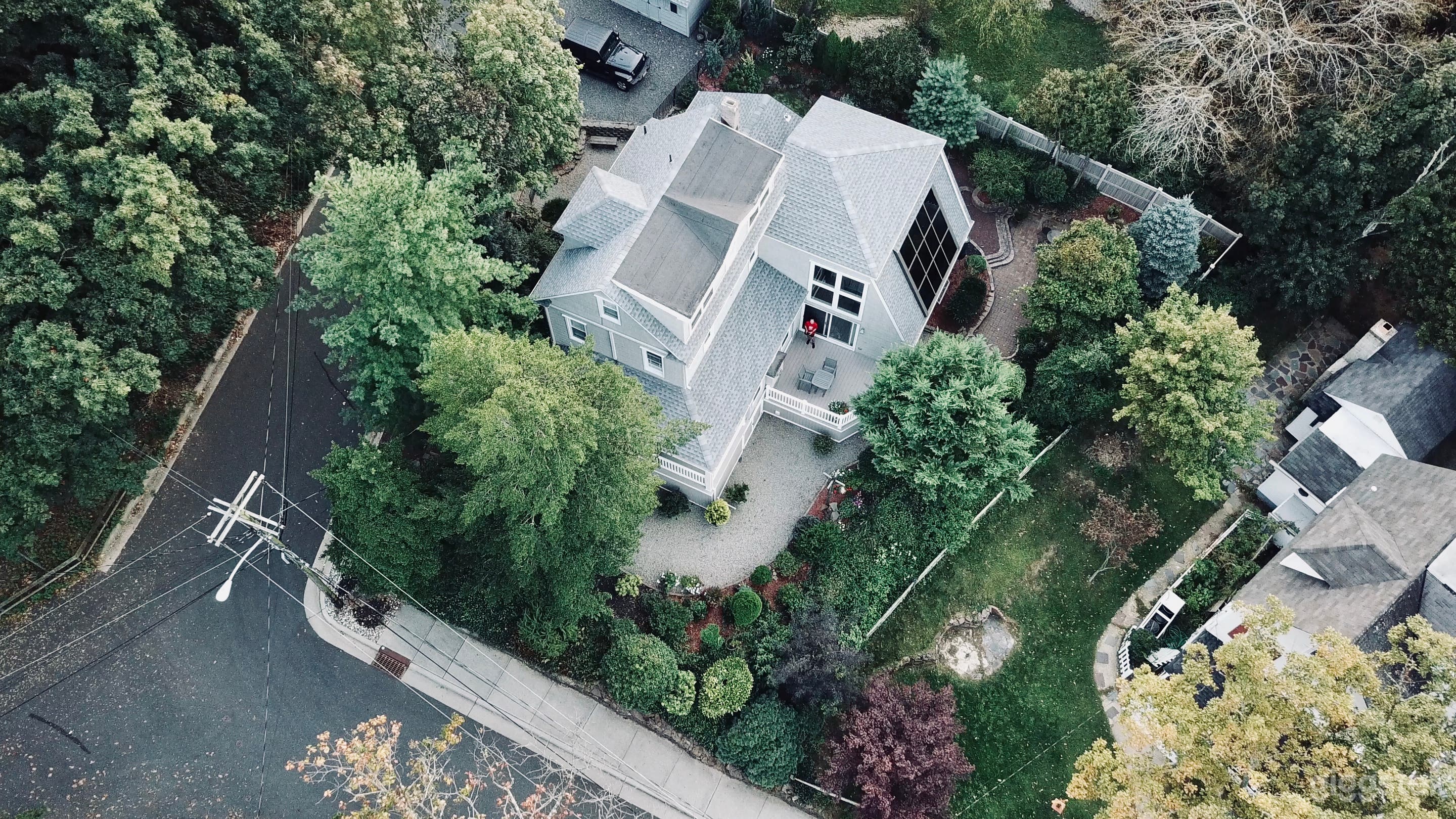 drone view of corner lot