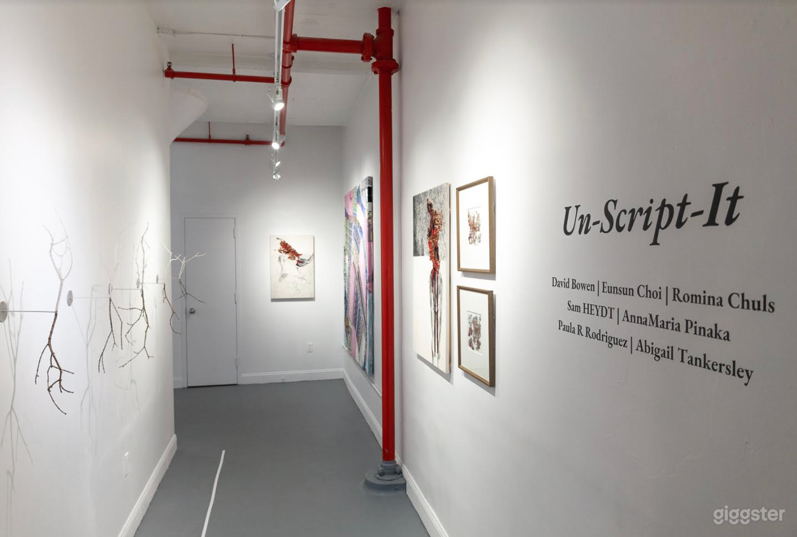 Gallery entrance with example of installed art show