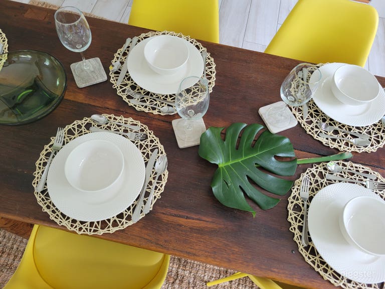  Tableware for 12 people between our indoor and outdoor tables.  