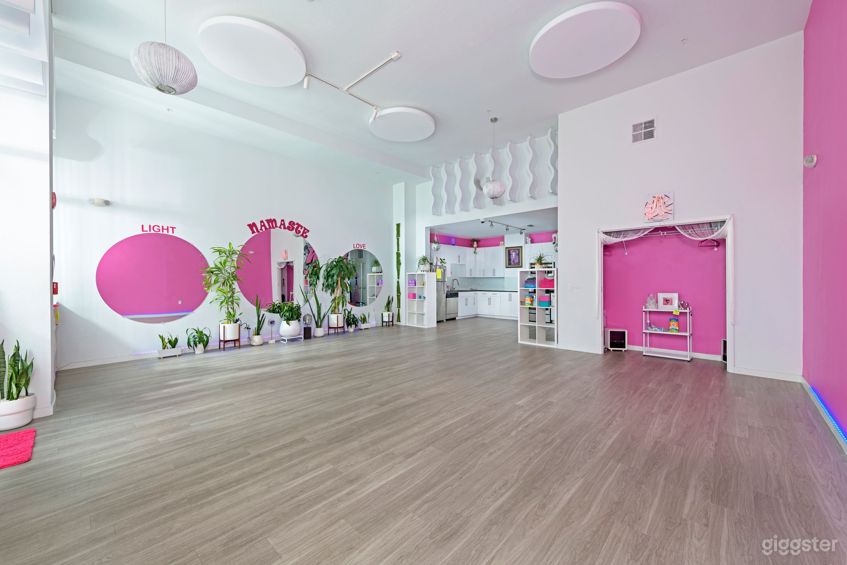 Chic Sunlight Yoga Studio in a Barbie-Pink Theme Style Interior Photo 3