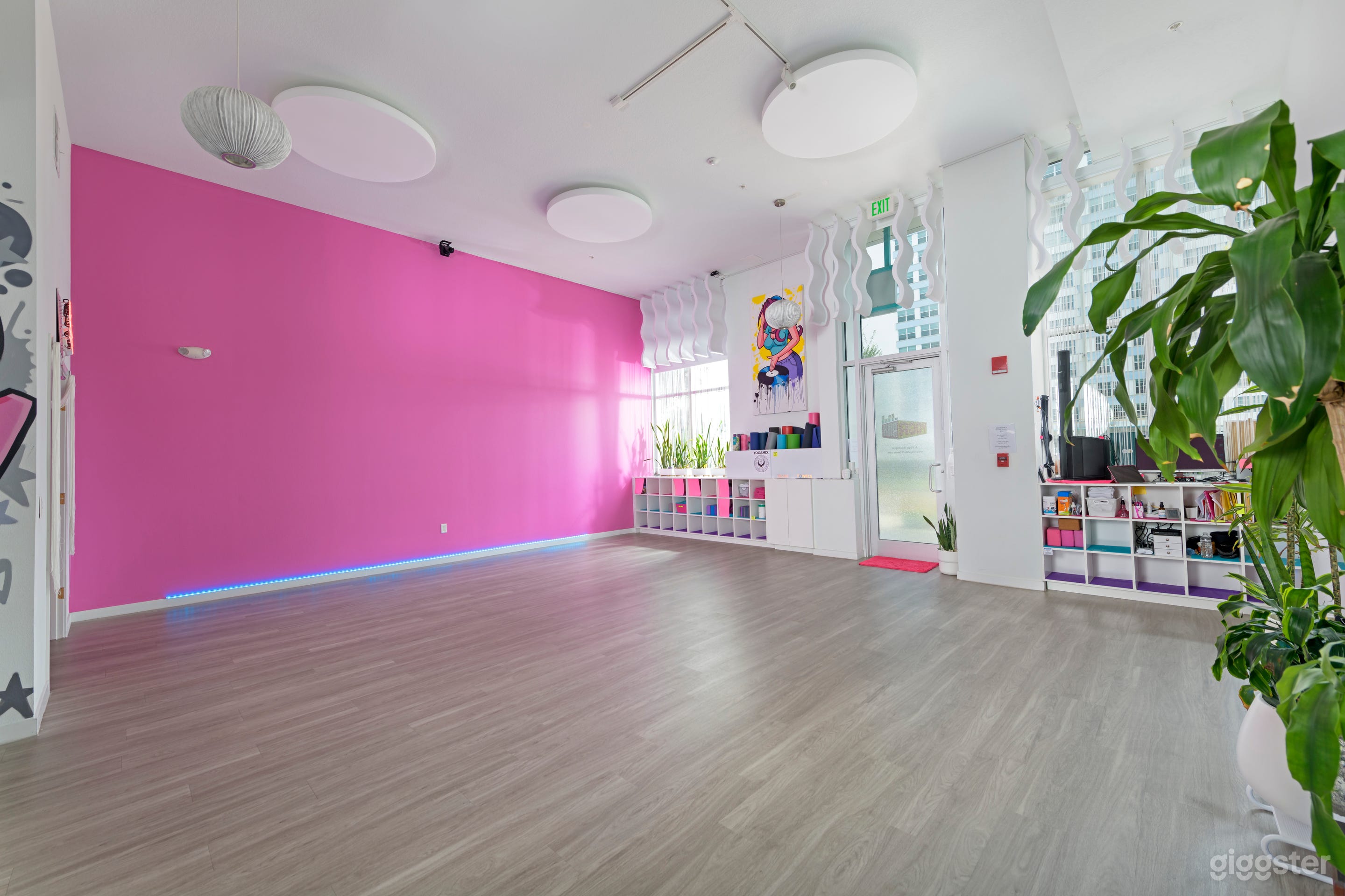 Chic Sunlight Yoga Studio in a Barbie-Pink Theme Style Interior Photo 2
