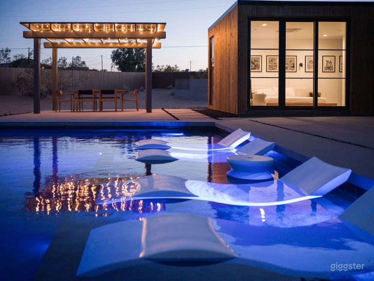  Lunawood Modern Cinematic Desert Compound with Black Pool 