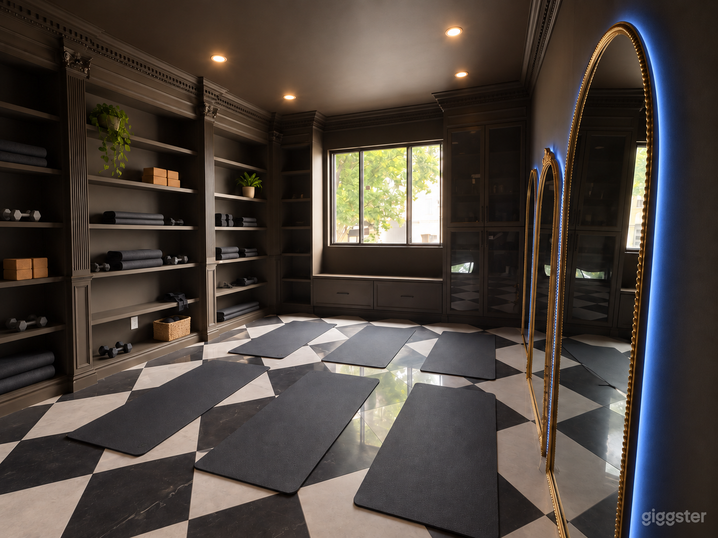 Moody Charcoal Studio with Checkered Marble Floors Photo 4