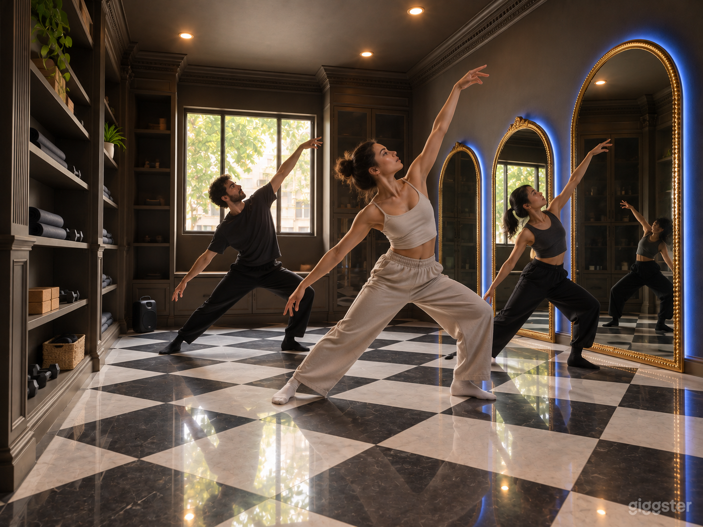 Moody Charcoal Studio with Checkered Marble Floors Photo 3