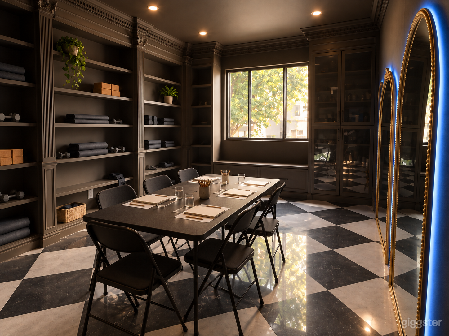 Moody Charcoal Studio with Checkered Marble Floors Photo 2