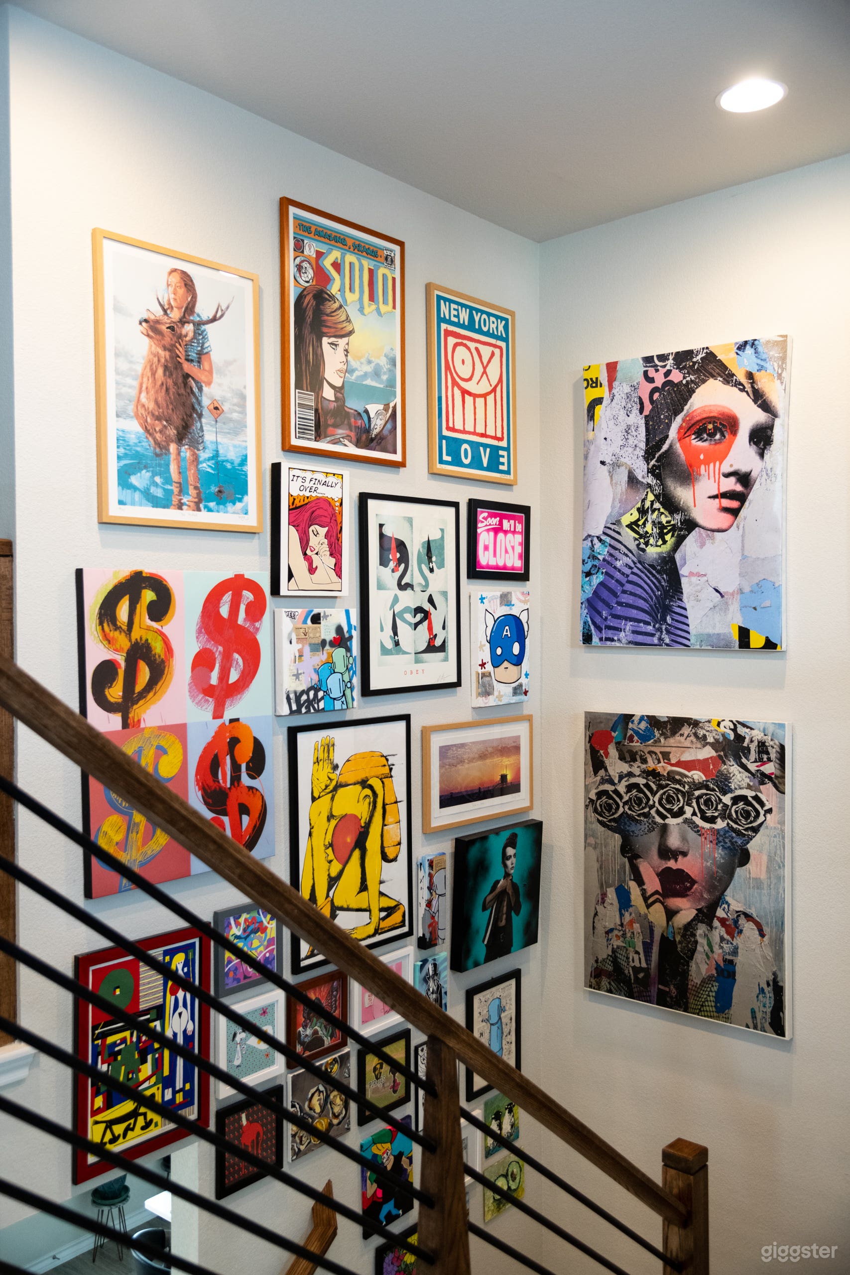 Gallery walls lined with local art from NYC and ATX
