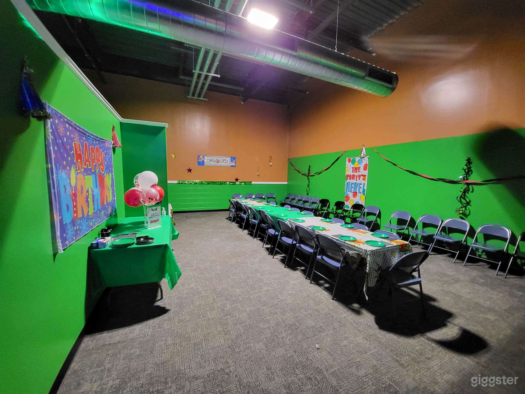 Green VIP Room set up for a birthday party !