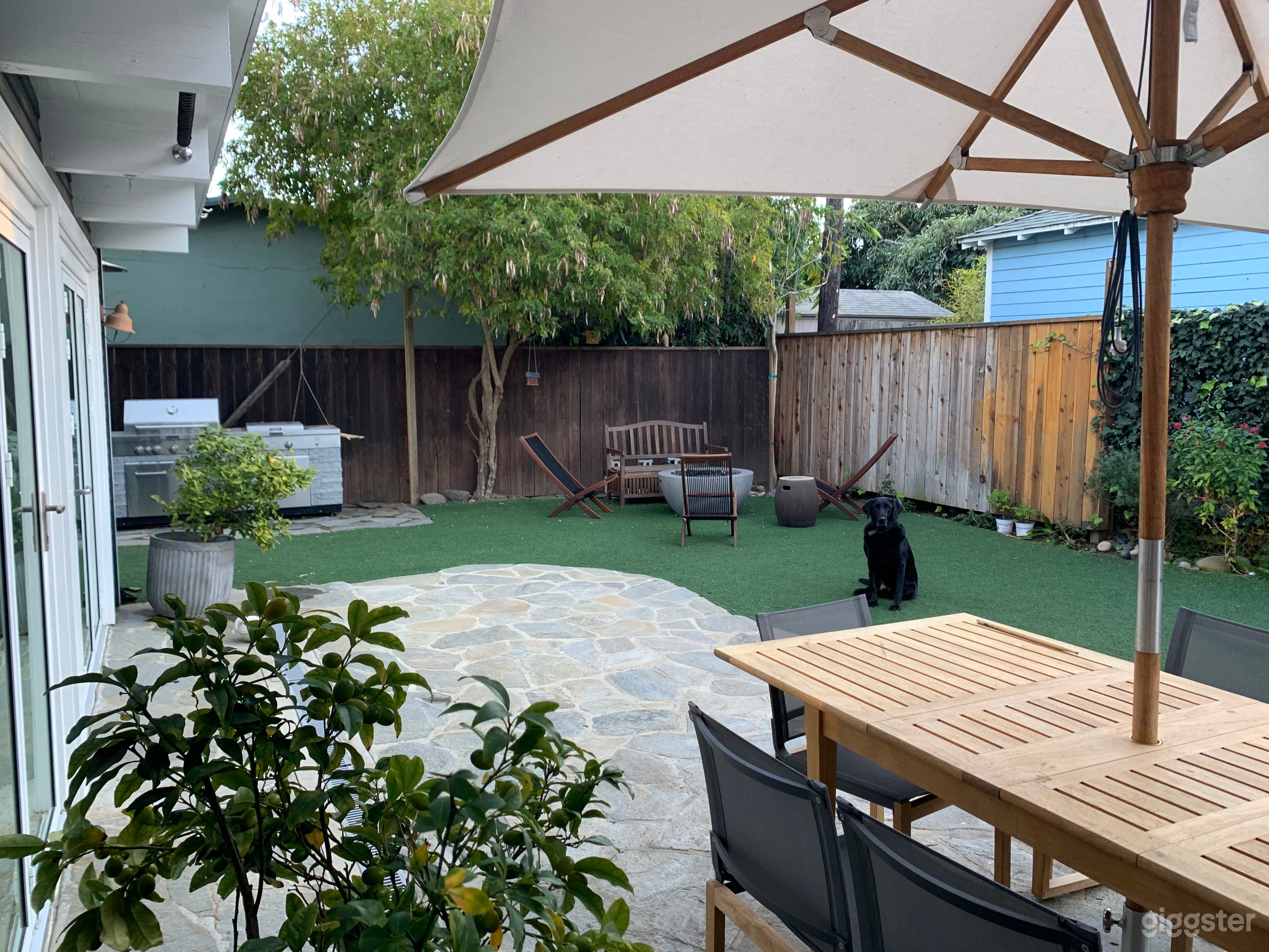 Sizeable grill, RH patio furniture, and firepit are available in the backyard along with a home gym ADU with tread, bike trainer and home office space.
