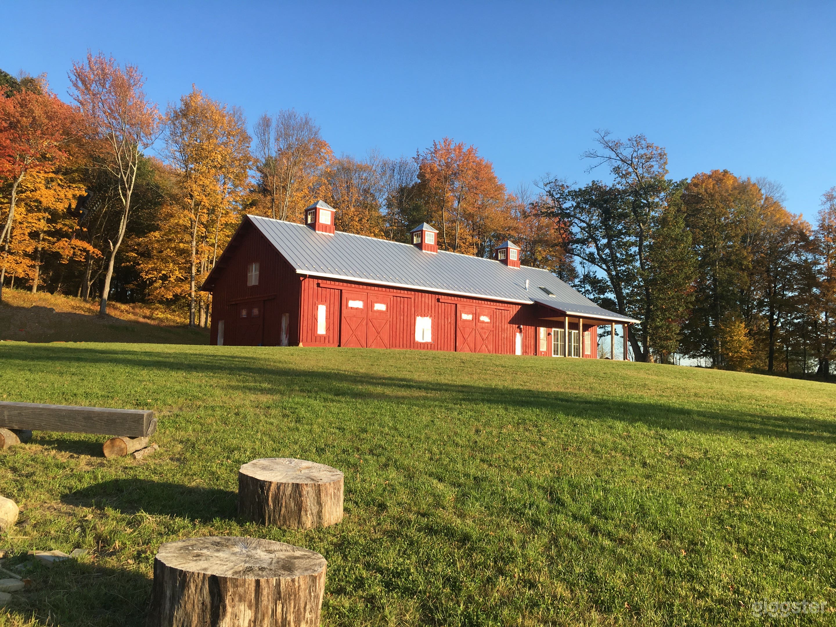 Barn at sunset from fire pit