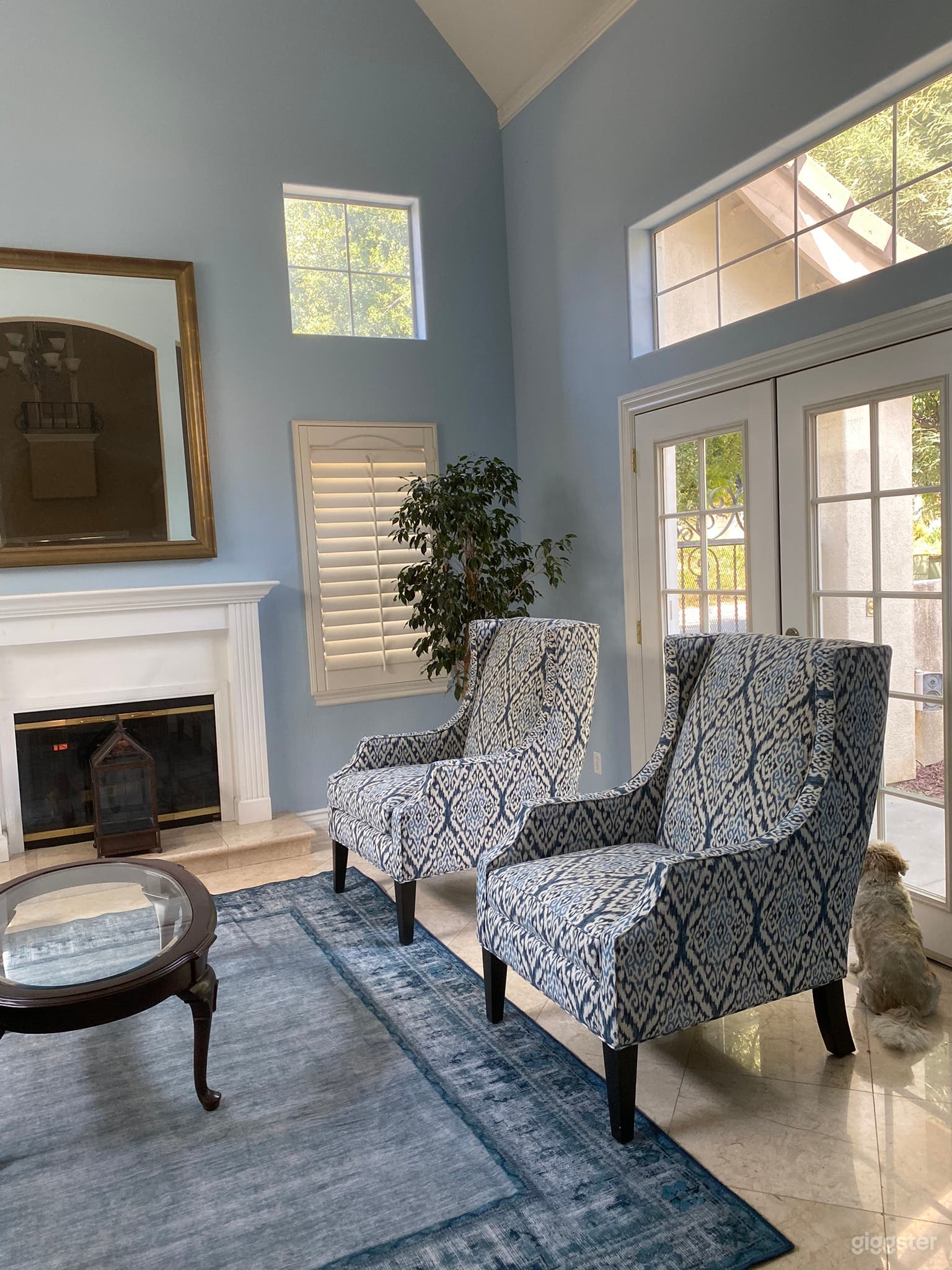 Living room with French doors.
