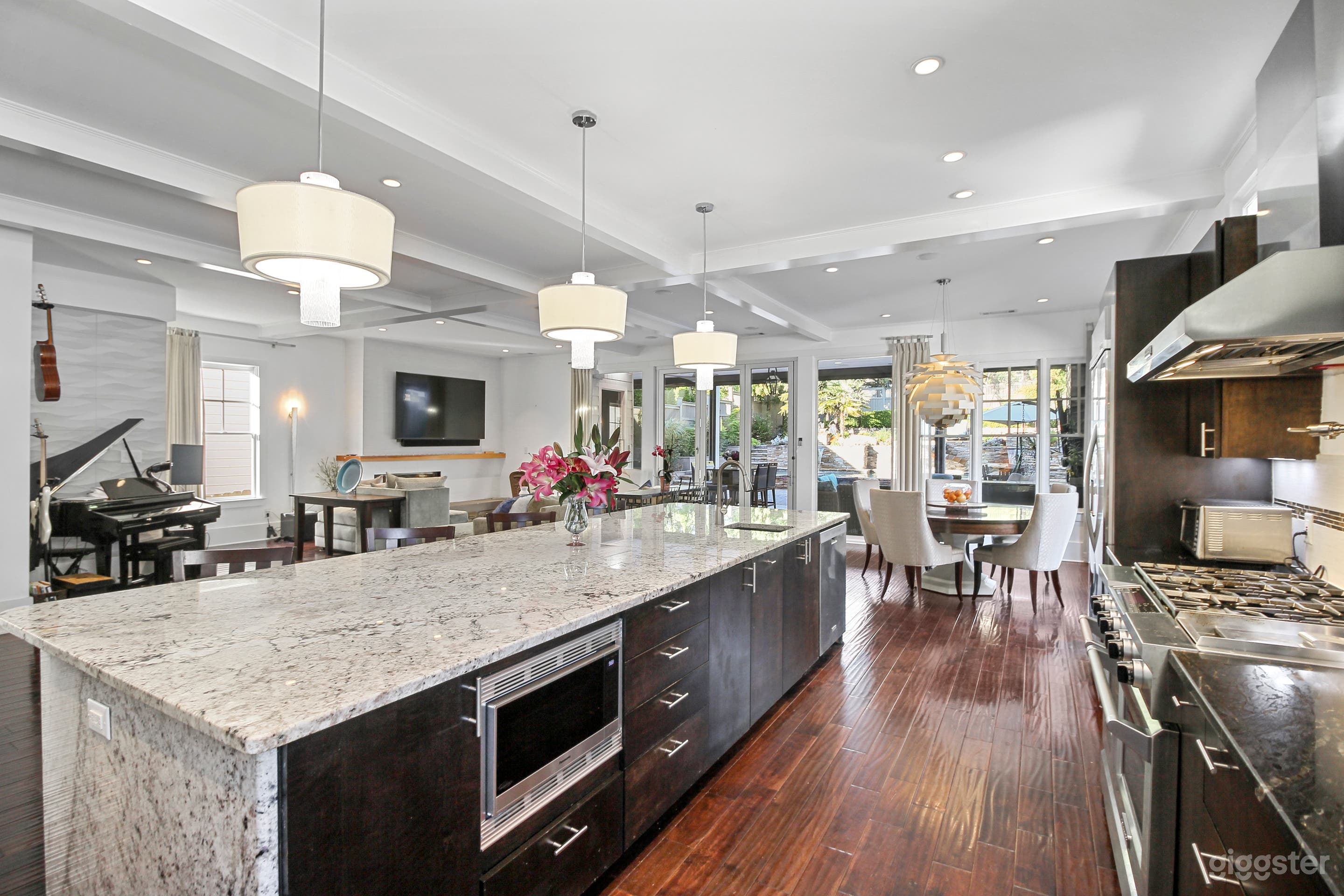 Oversized kitchen island provides ample space for eating and socializing