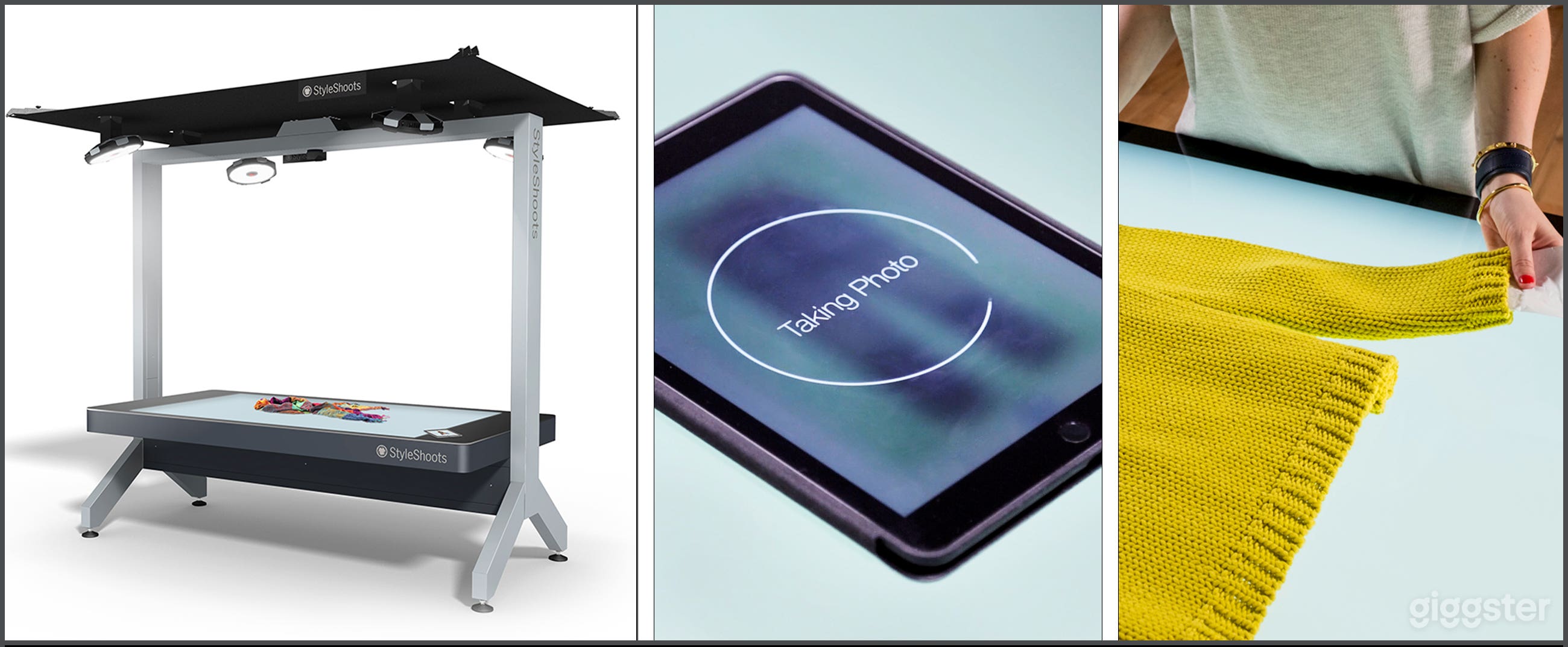 Place your product on the table, use the ipad to take the image and move onto your next piece. 