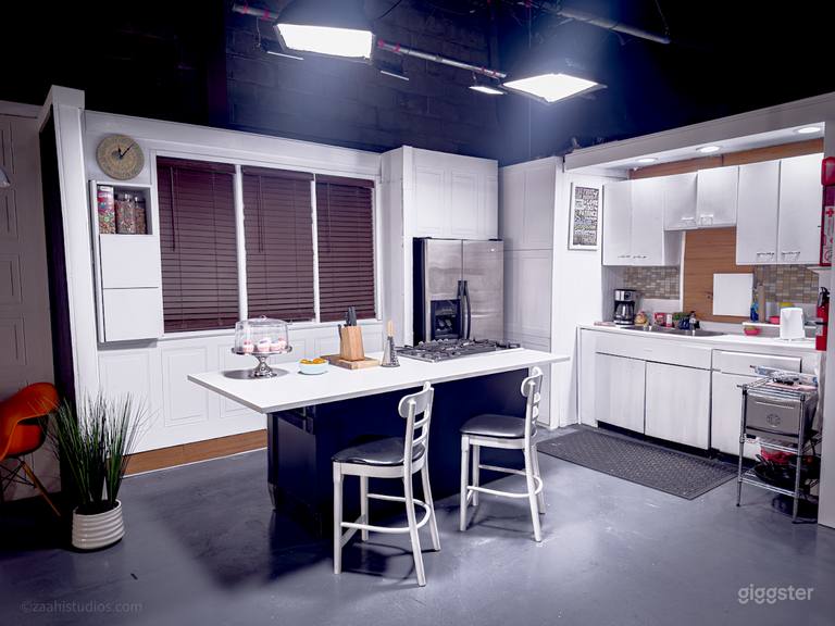  Kitchen Studio Set with working Refrigerator, 5 burner gas rangetop, and sink. 