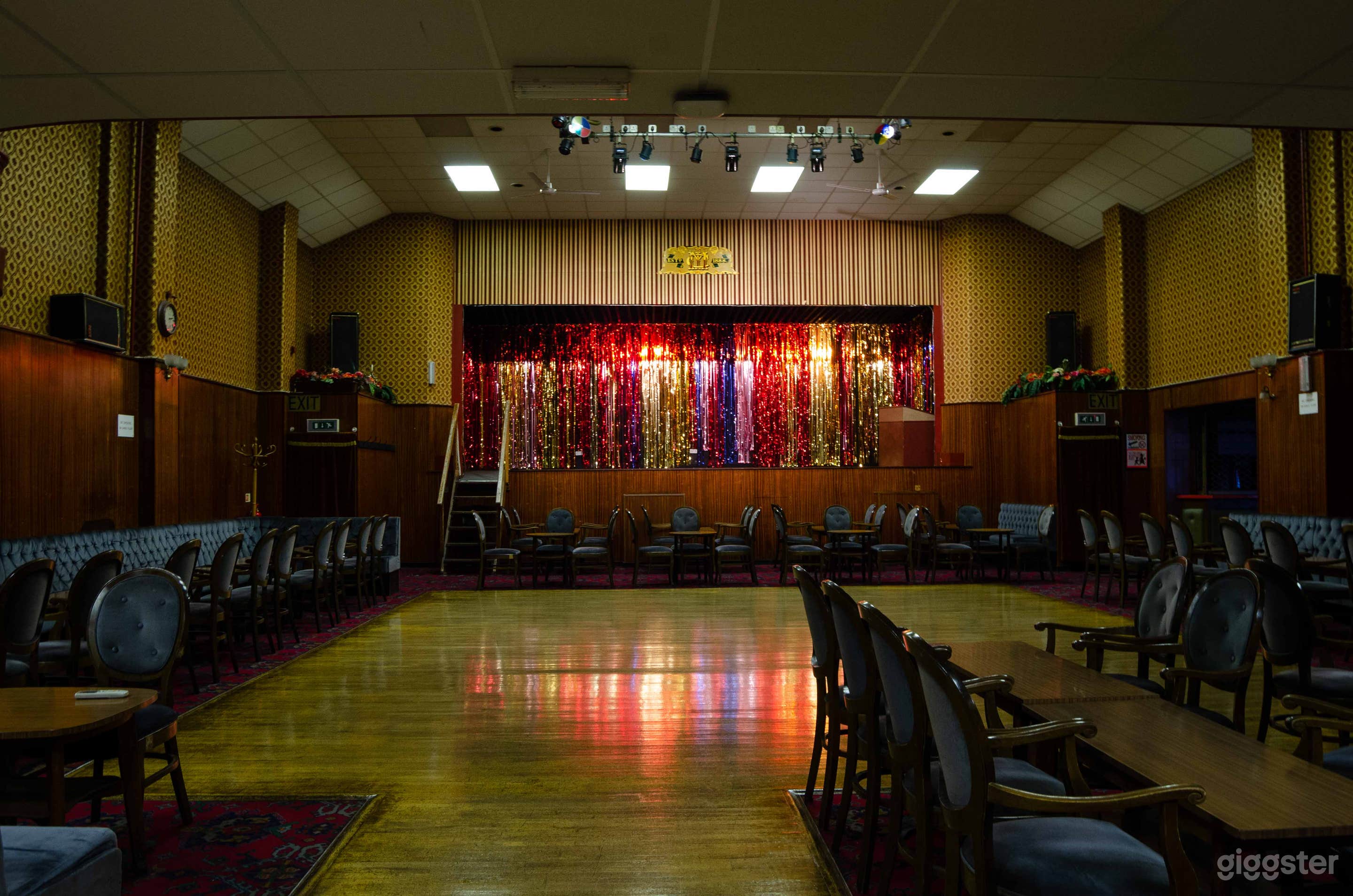 Main hall with raised stage