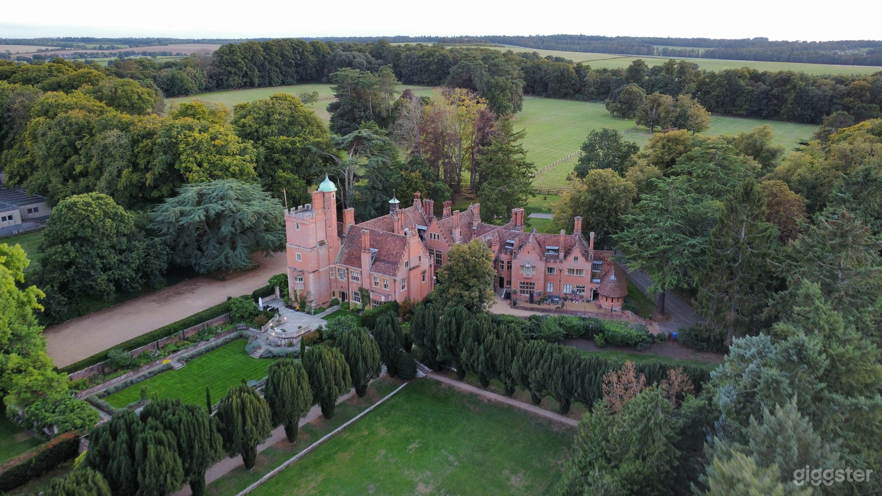 Aerial view of Hall and surrounding landscape