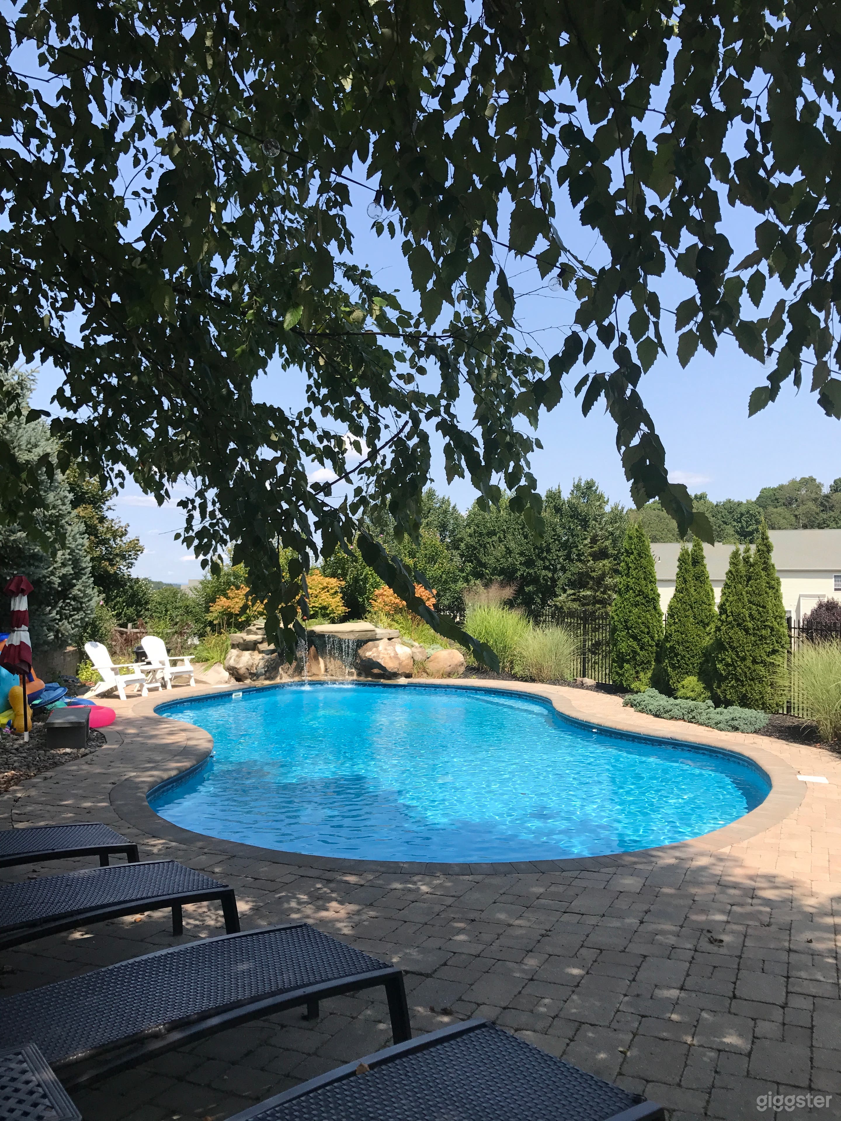 Free form pool with waterfall, great jumping rocks