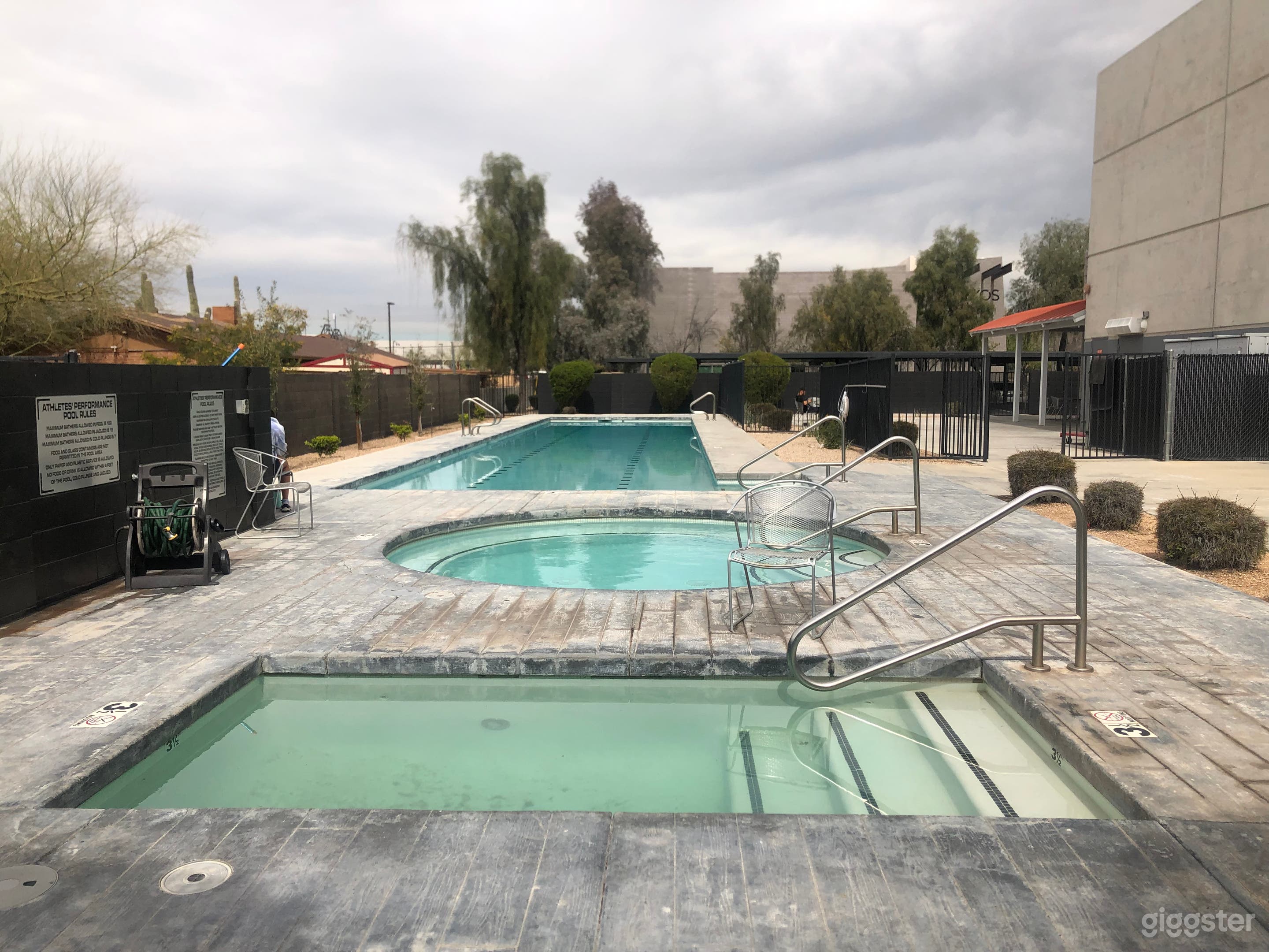 Cold tub, hot tub, and 25m lap pool (2 lanes).