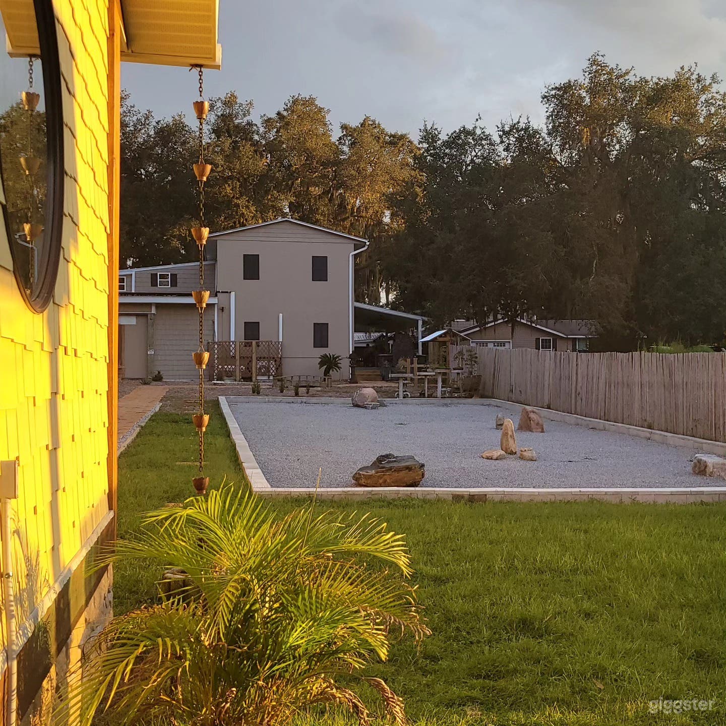 side entry with Japanese rock garden