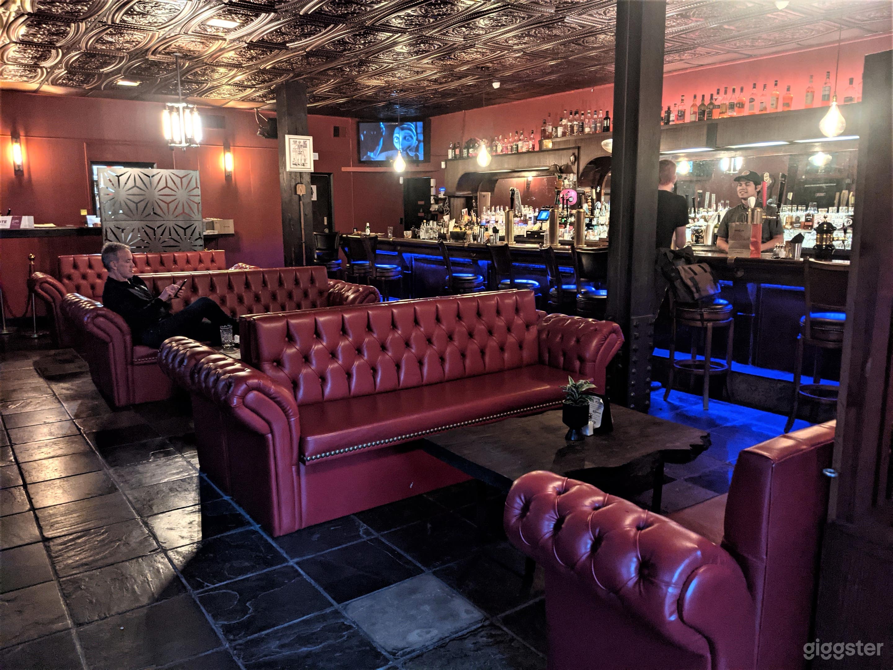 Main bar with lounge seating looking in