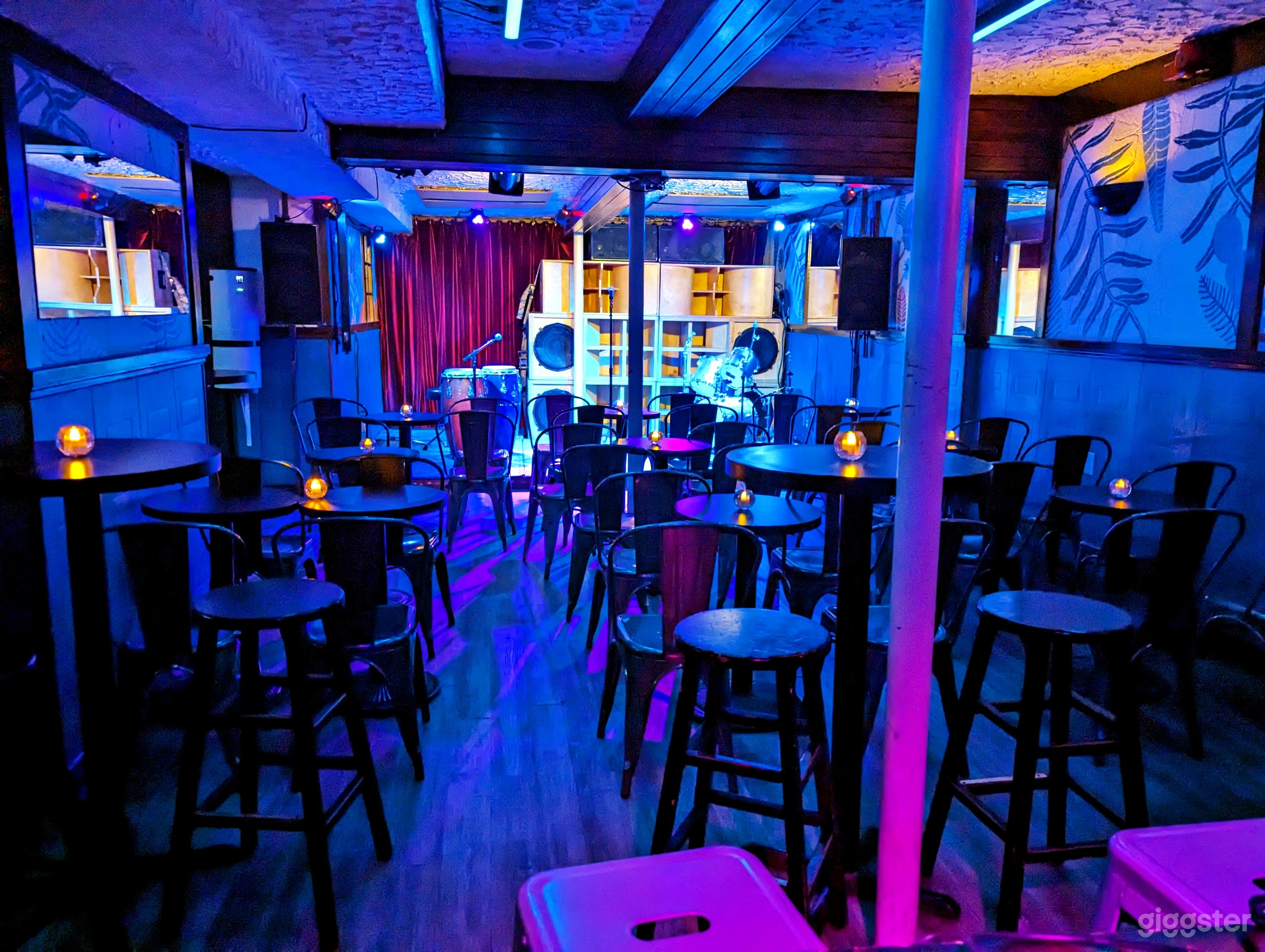 live music set up with stage and seating 