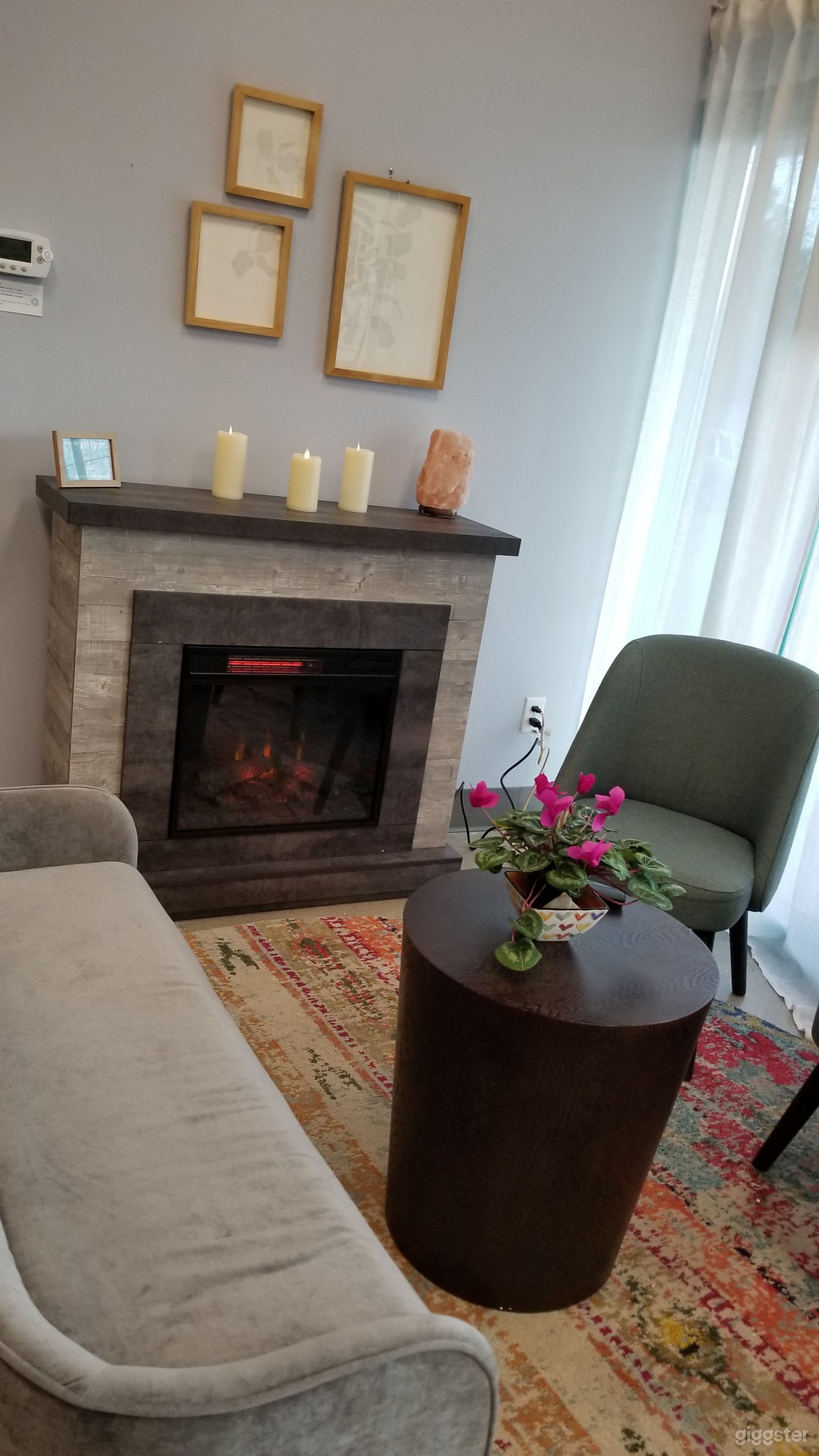 Seating with fireplace