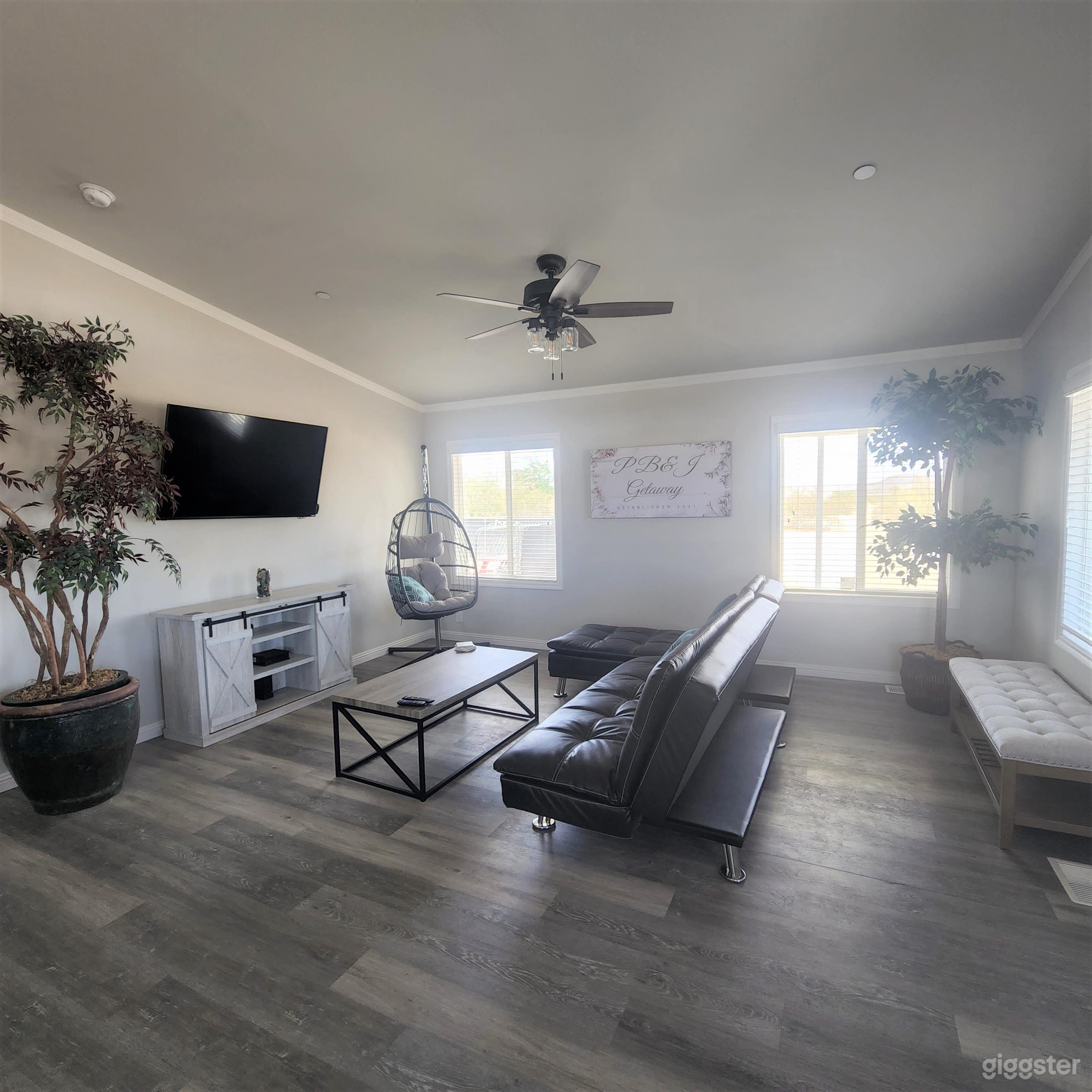 Living room with open floor plan and natural lighting