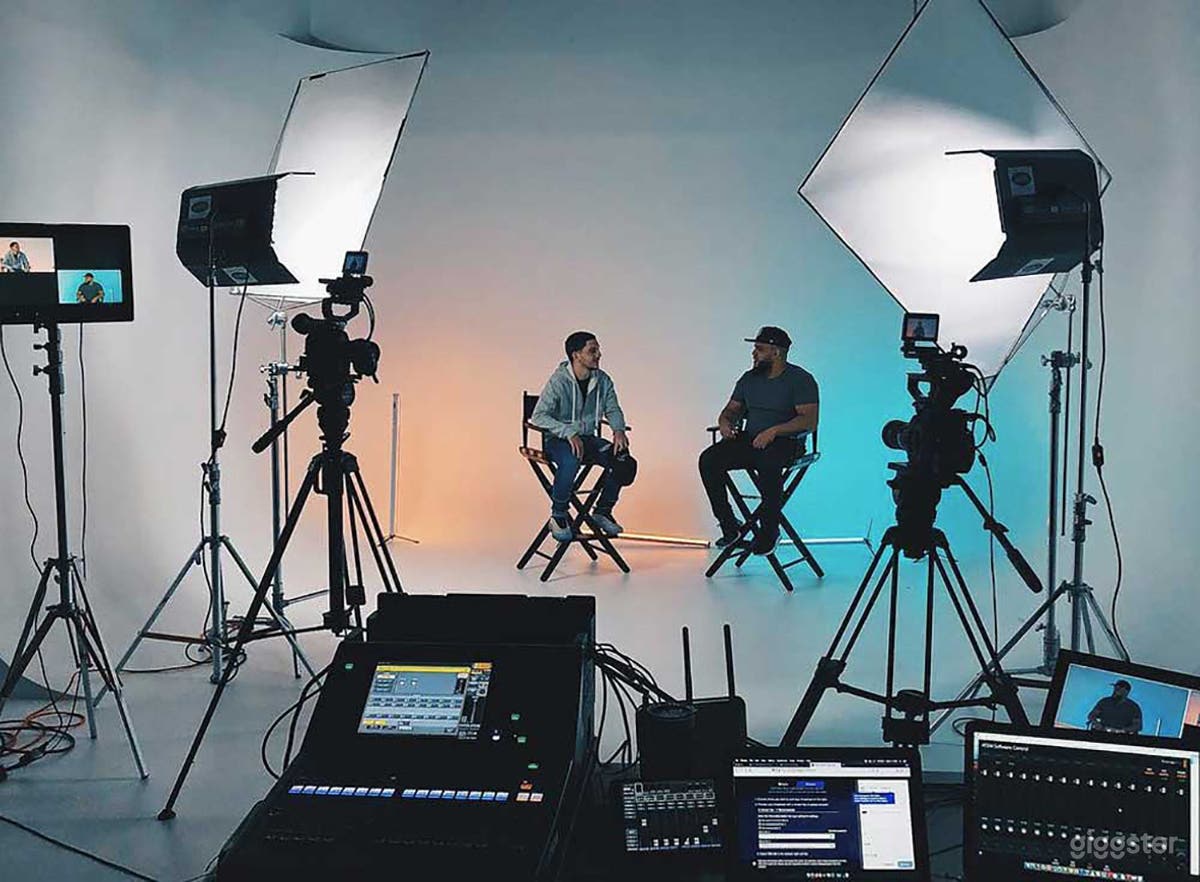 Cyc studio during a live stream broadcast at JMR's Studio in Brooklyn