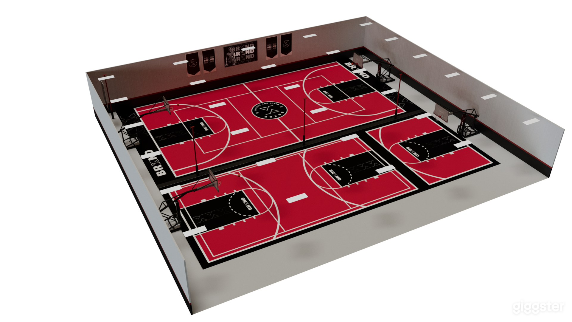 Full 3-court overhead-angled