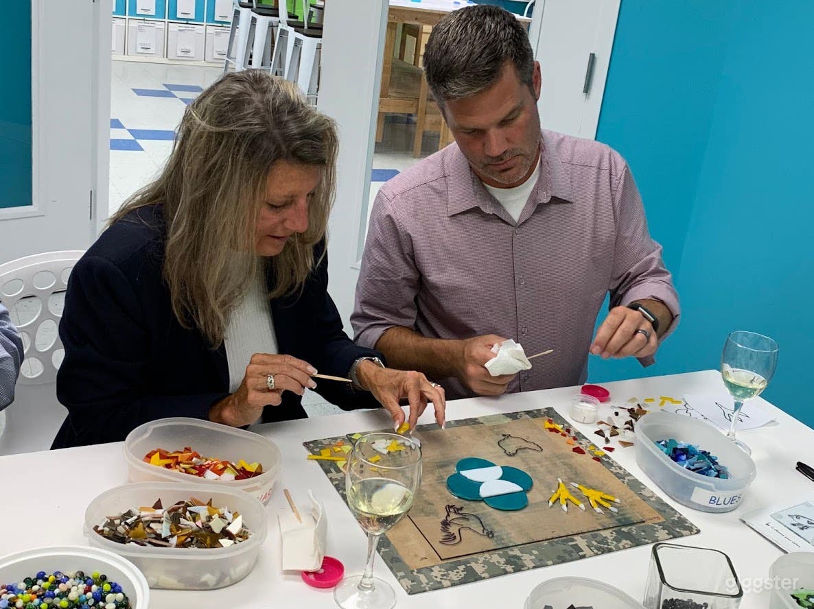 Three tables are regular chair height, three are stool height. Four are on wheels.