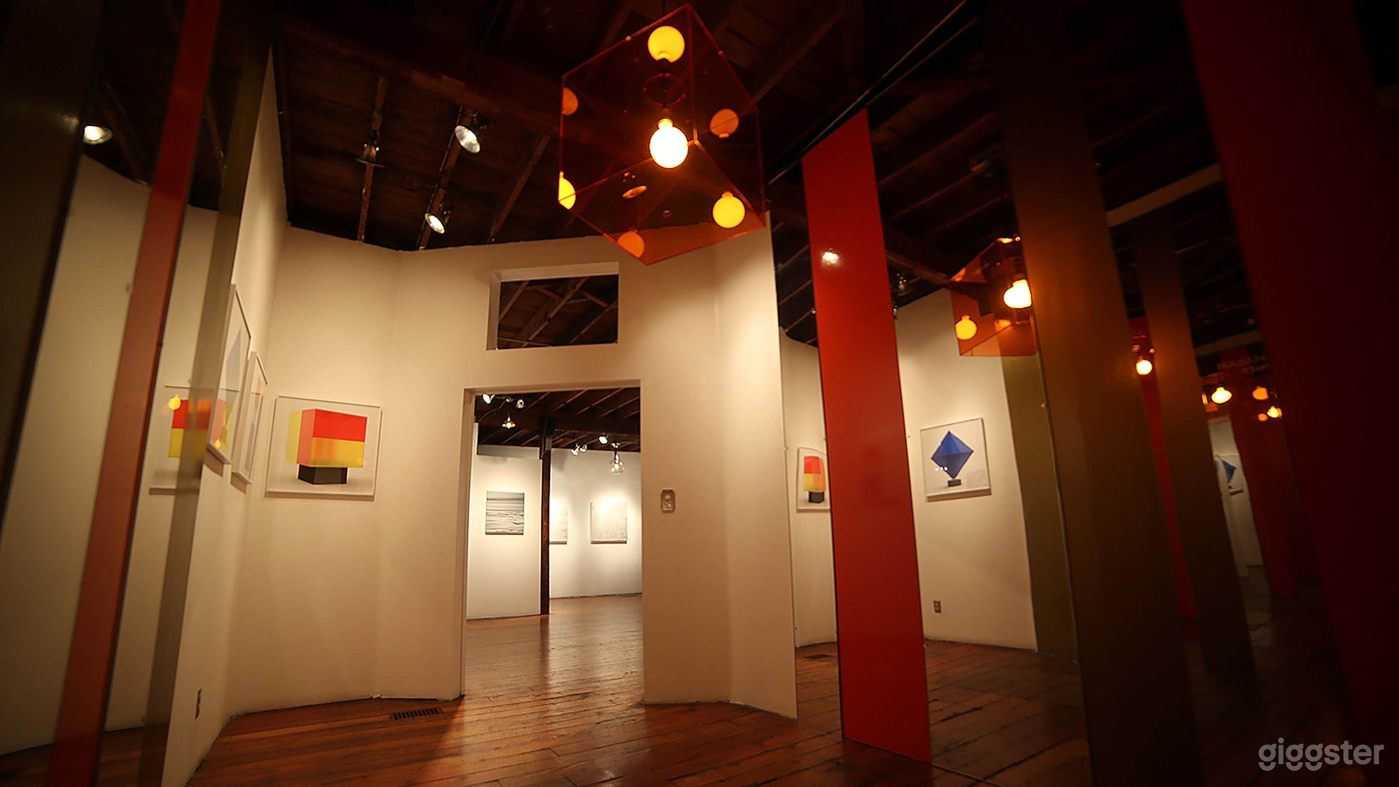 This is a small private room known as the "Projects Room" and often features a site-specific" or custom installation work from a featured artist. It can be left open to the larger adjoining gallery space or curtained off for a more intimate area where a smaller group of guests may congregate. It has served as a dressing room for fashion shows, a green room for live music performances, a screening room for groups of 2-7 people or a lounge area partially distancedr from the sounds and activity  of the larger crowd.