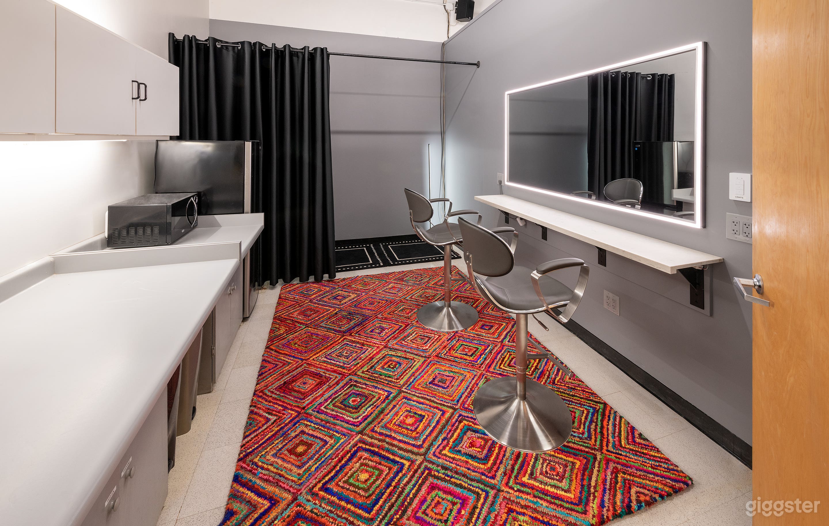 Makeup and Hair room with changing area.