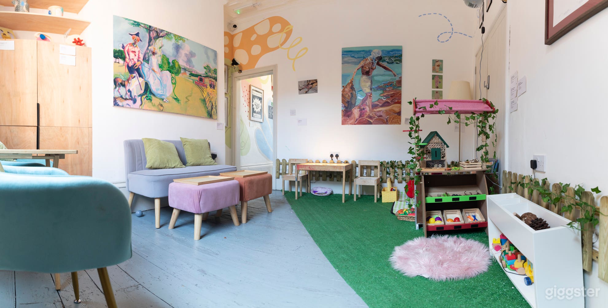 Kid-Friendly Play Area: A safe, engaging space filled with toys, imaginative setups, and natural elements for little ones to explore.