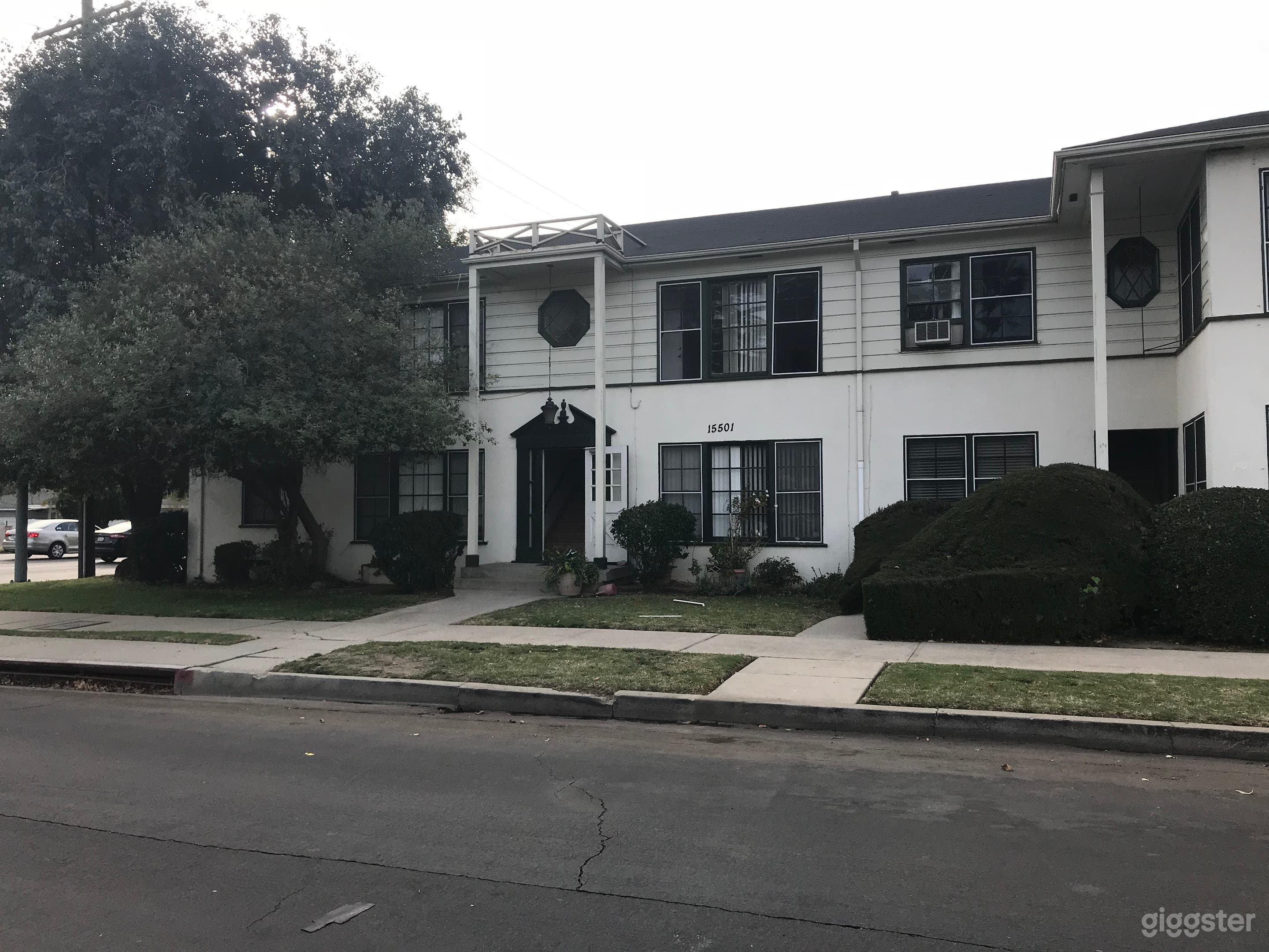 The front of the apartment building