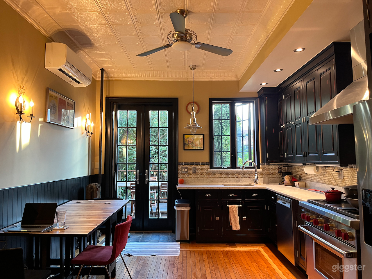 Kitchen with windows and doors to deck