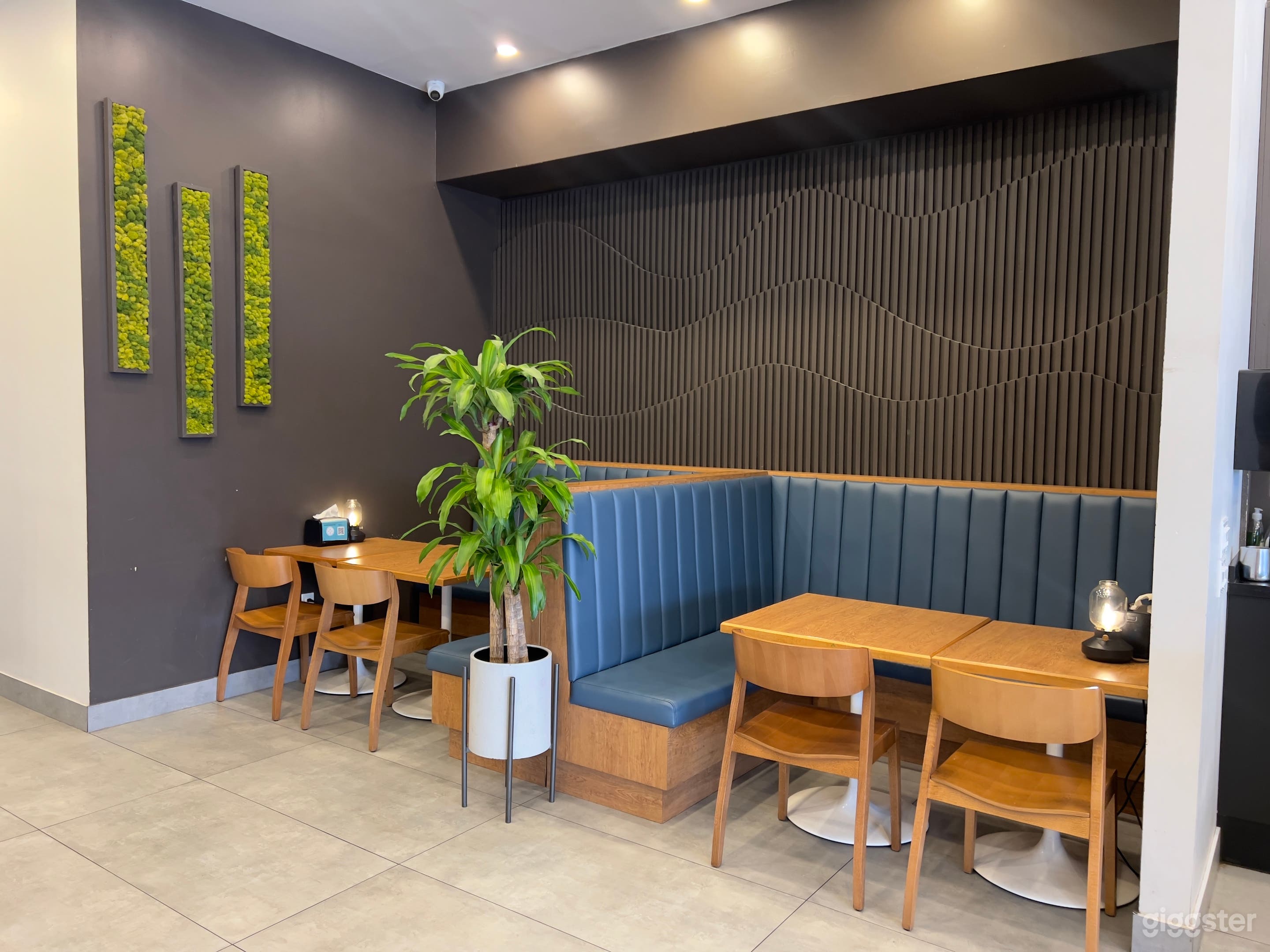 Booth area, booths can be moved to create one long booth instead of two 