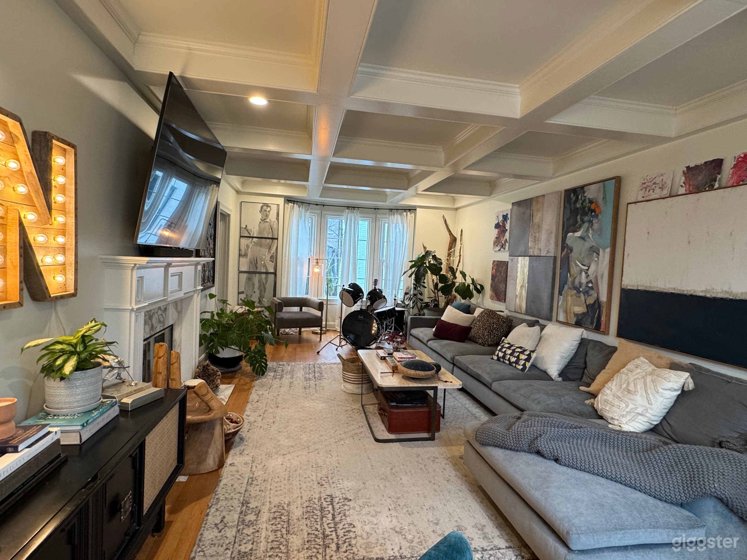 Fun living room that goes to guest room