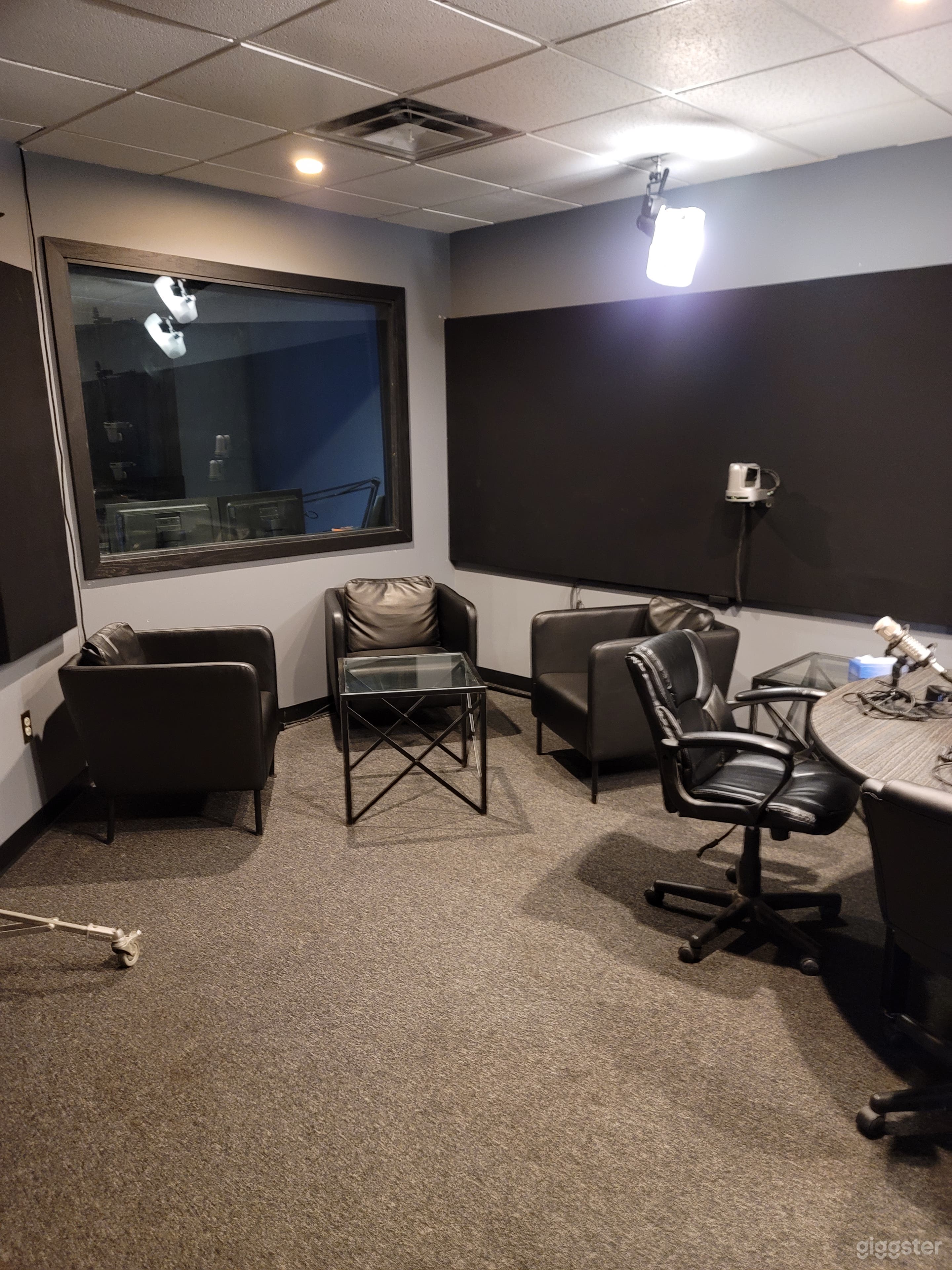 This is the Producer's area in Studio A, all furniture is modular and positioned or removed to accommodate your needs.